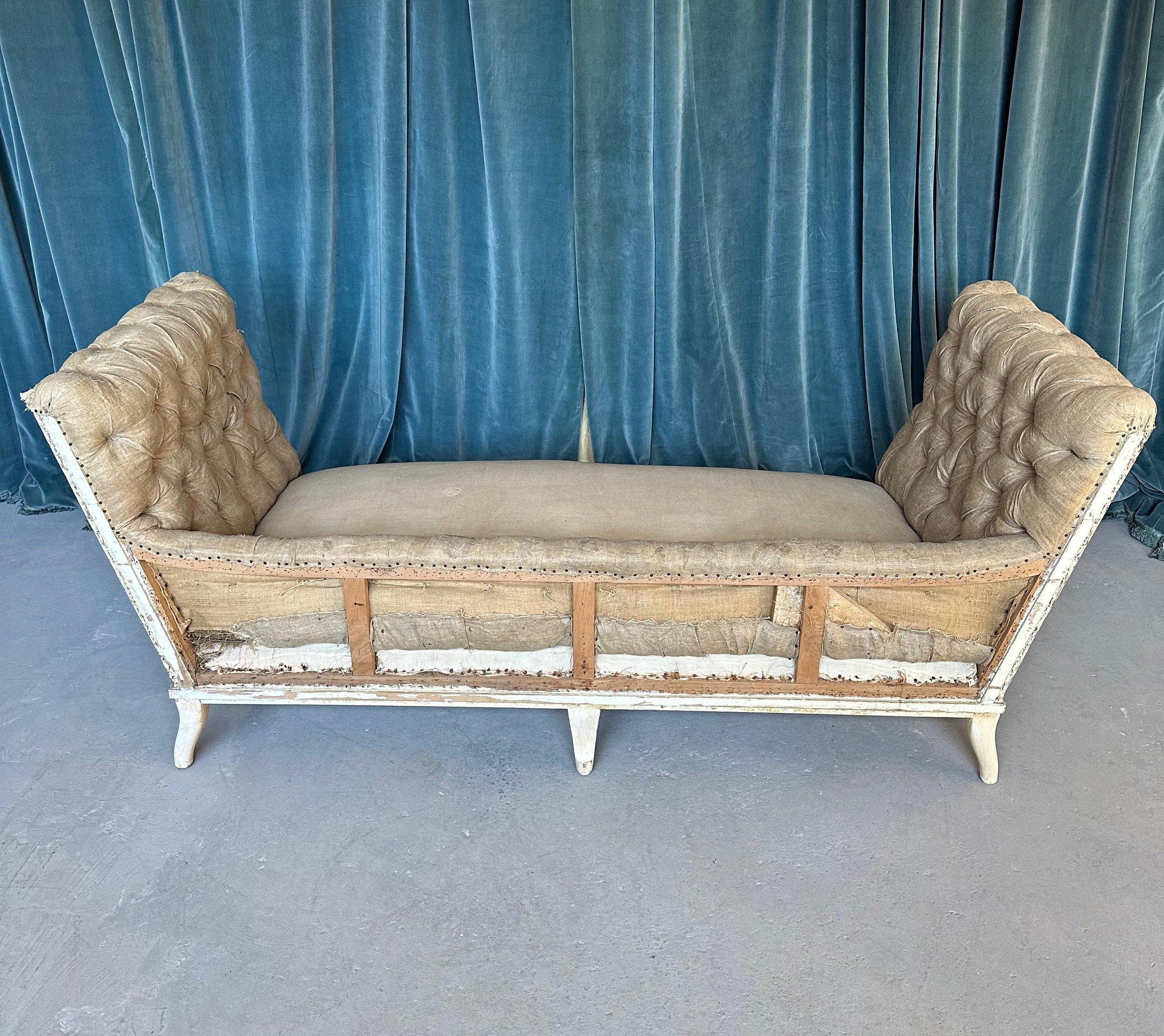 Large French Tufted Napoleon III Sofa with Extended Arms For Sale 6