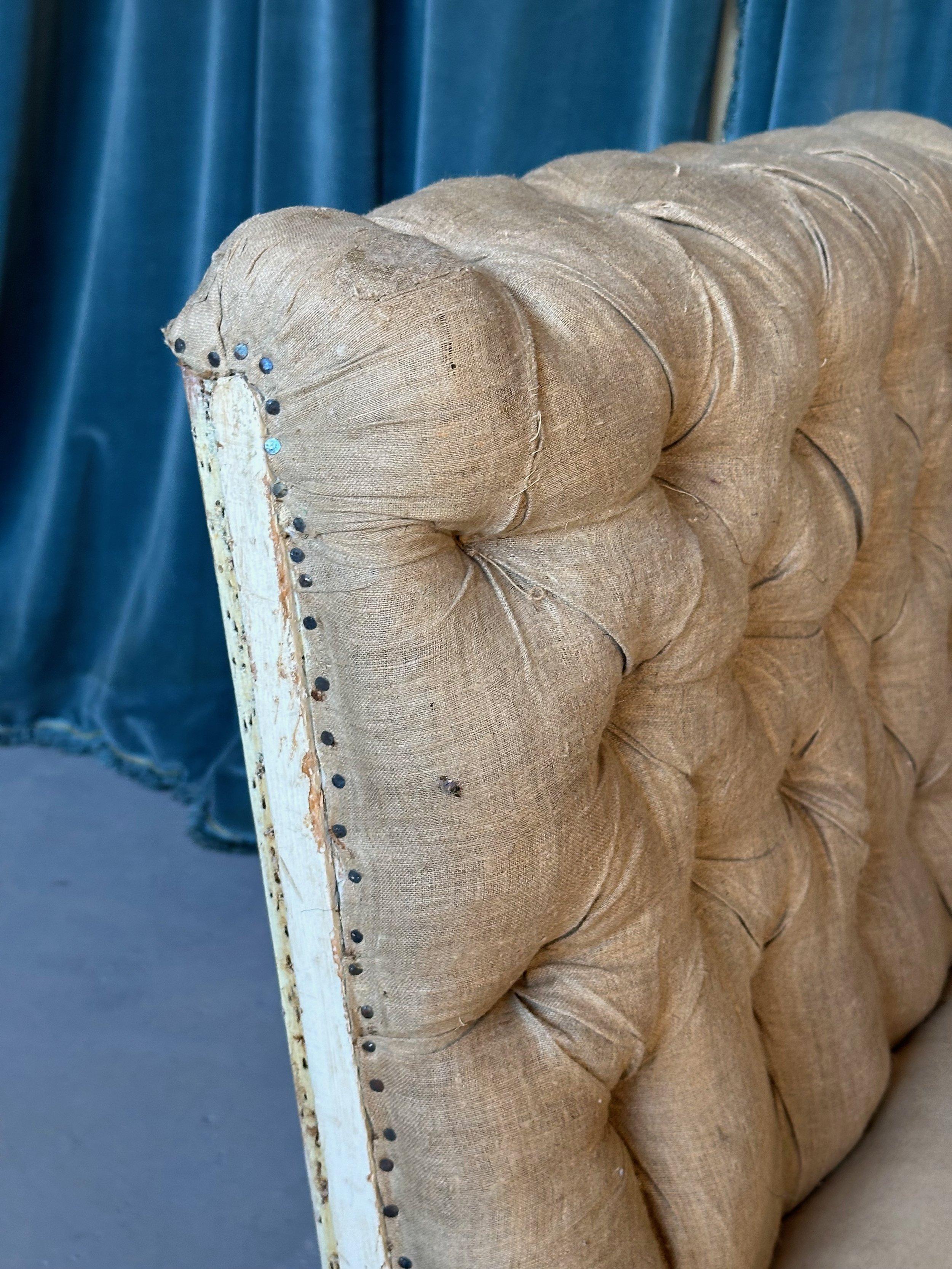 Large French Tufted Napoleon III Sofa with Extended Arms For Sale 9