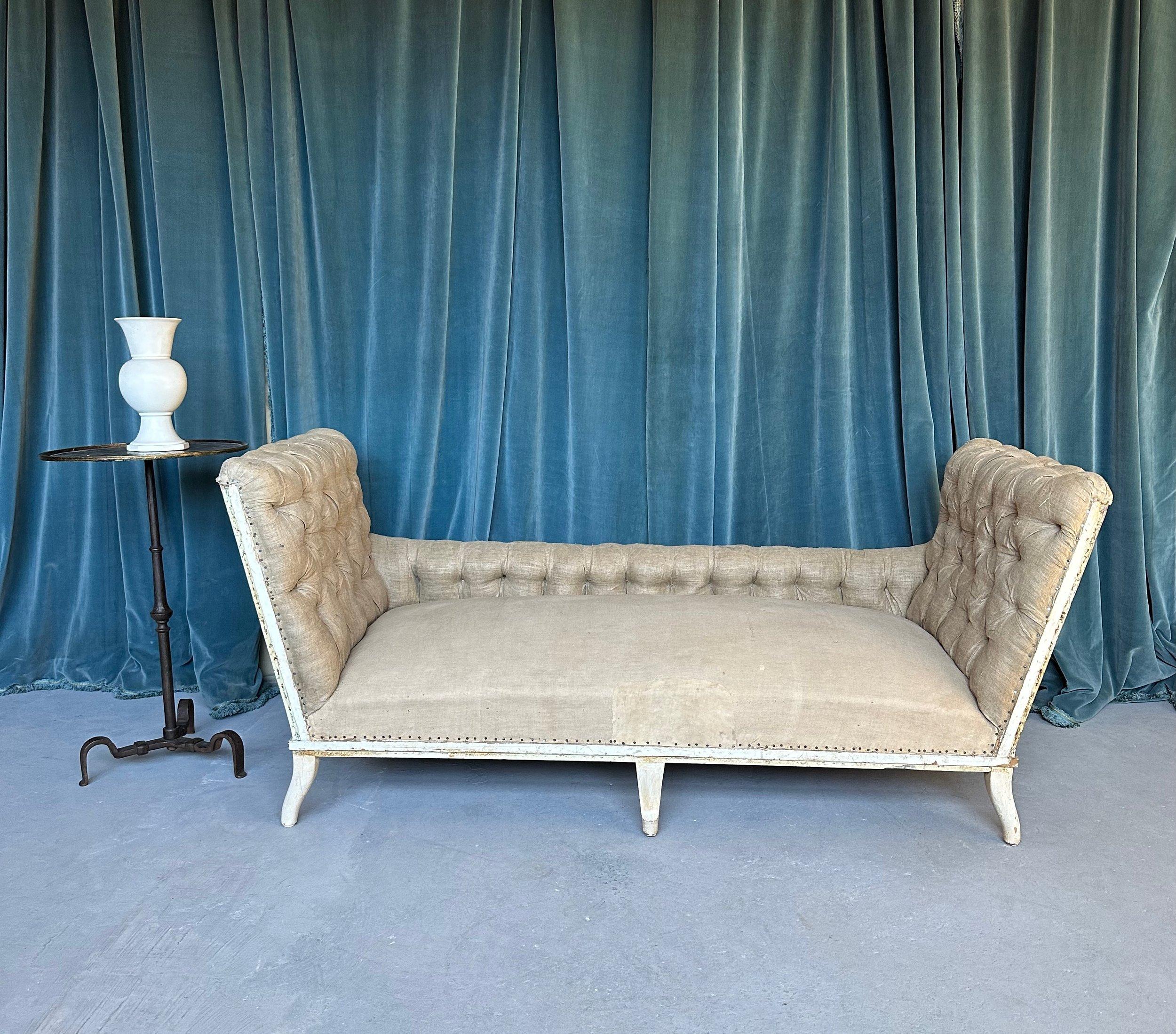 Large French Tufted Napoleon III Sofa with Extended Arms In Good Condition For Sale In Buchanan, NY