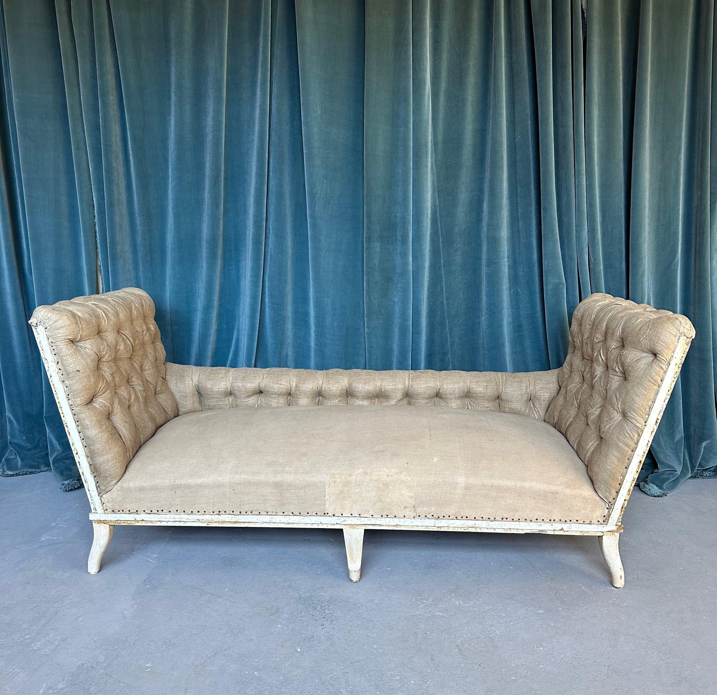 19th Century Large French Tufted Napoleon III Sofa with Extended Arms For Sale