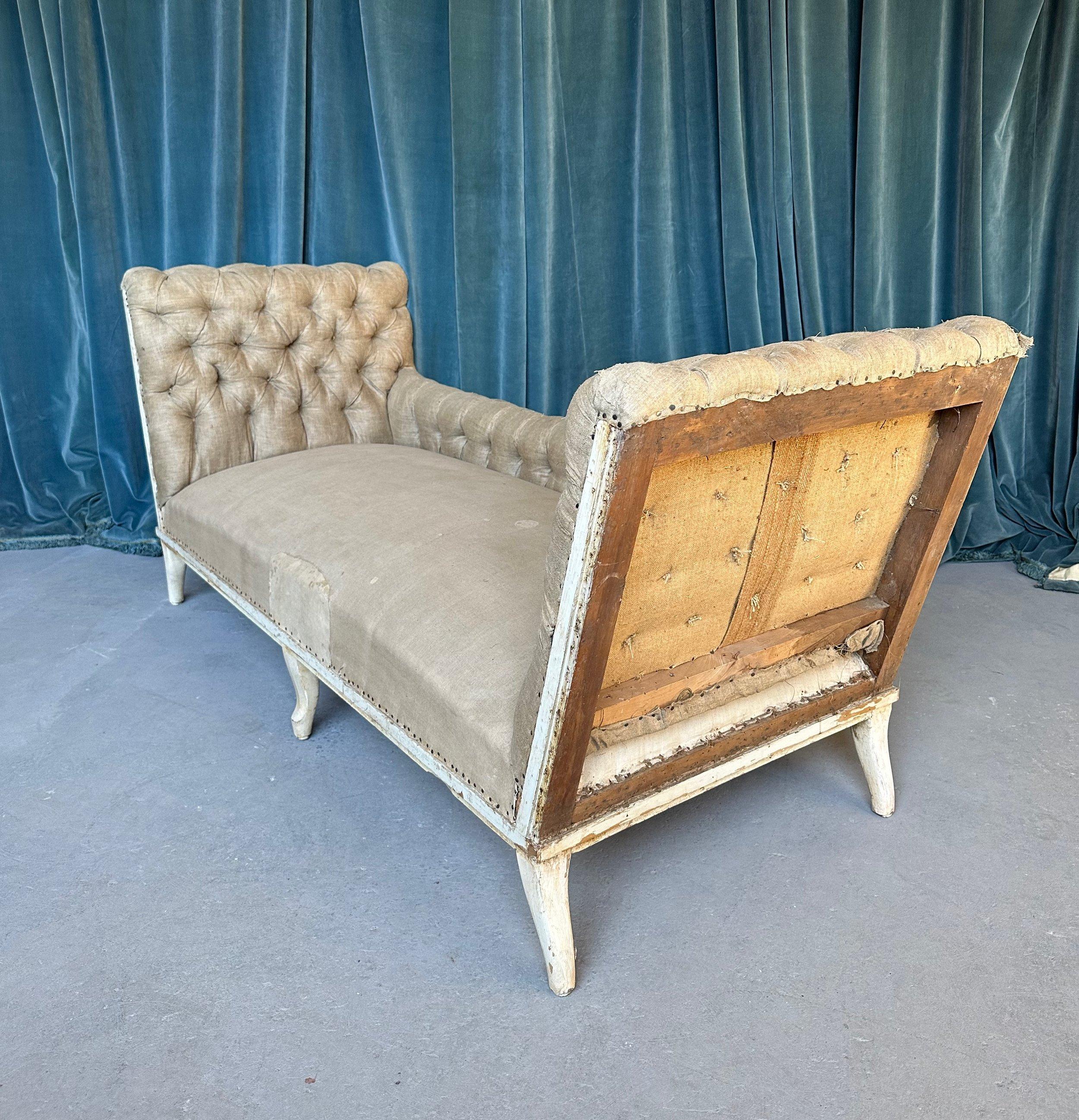 Upholstery Large French Tufted Napoleon III Sofa with Extended Arms For Sale