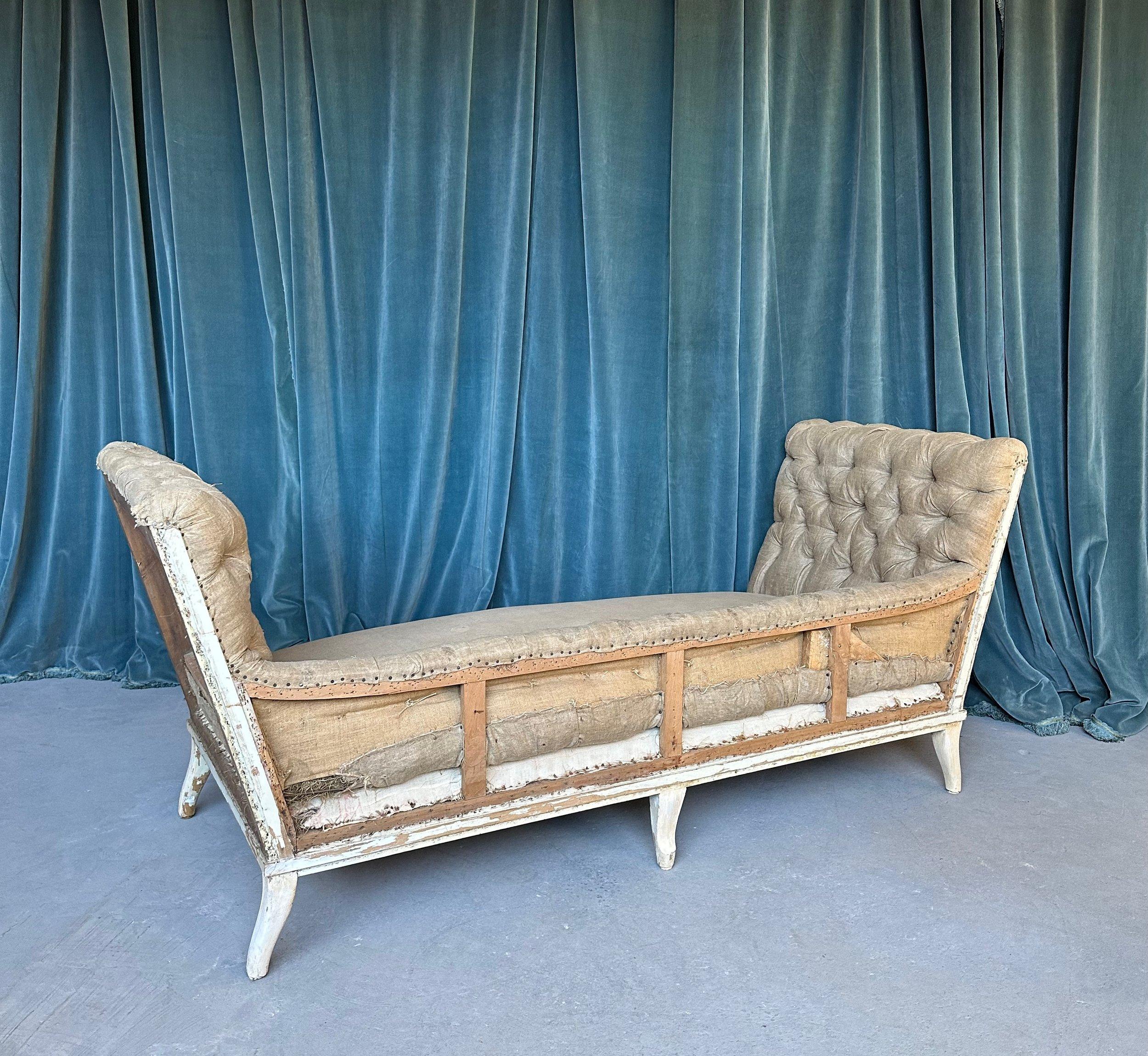 Large French Tufted Napoleon III Sofa with Extended Arms For Sale 4