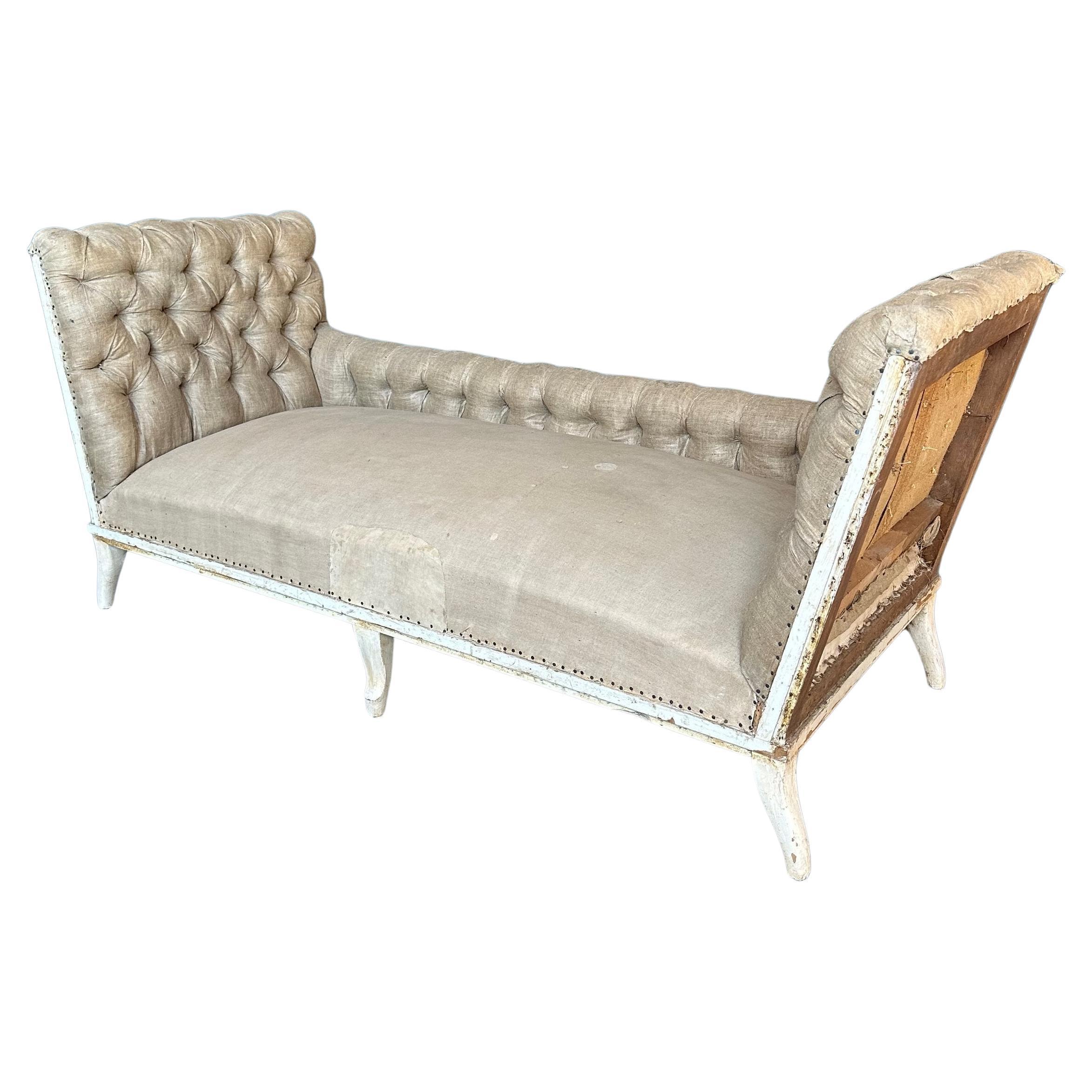 Large French Tufted Napoleon III Sofa with Extended Arms