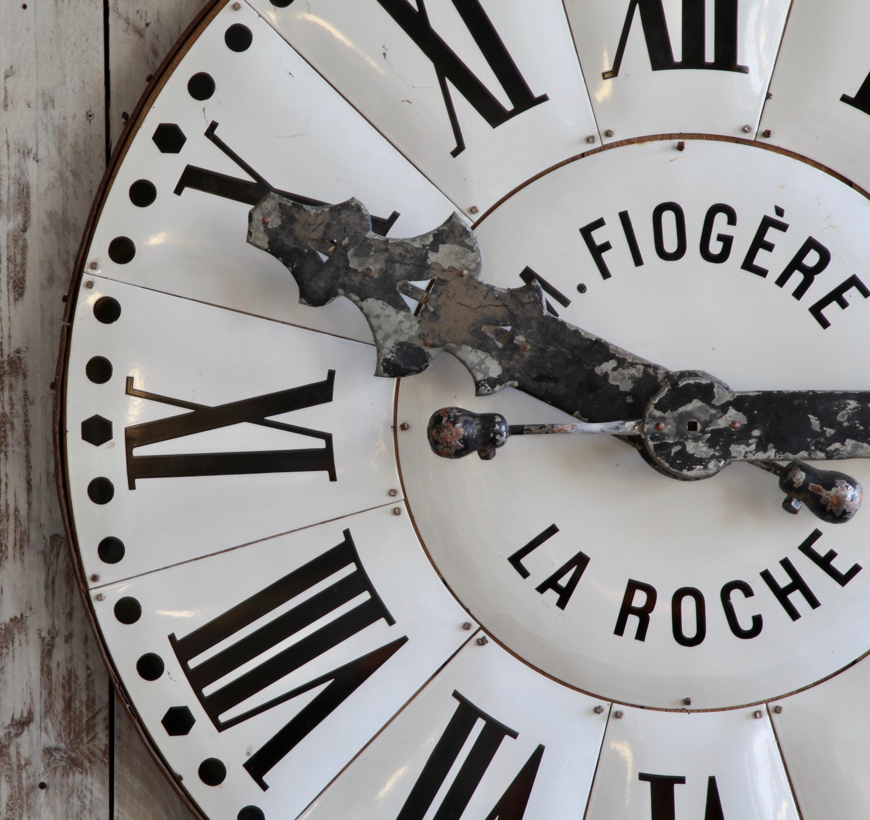 Large French Turn of the Century White Enamelled Clock Face from La Roche For Sale 4