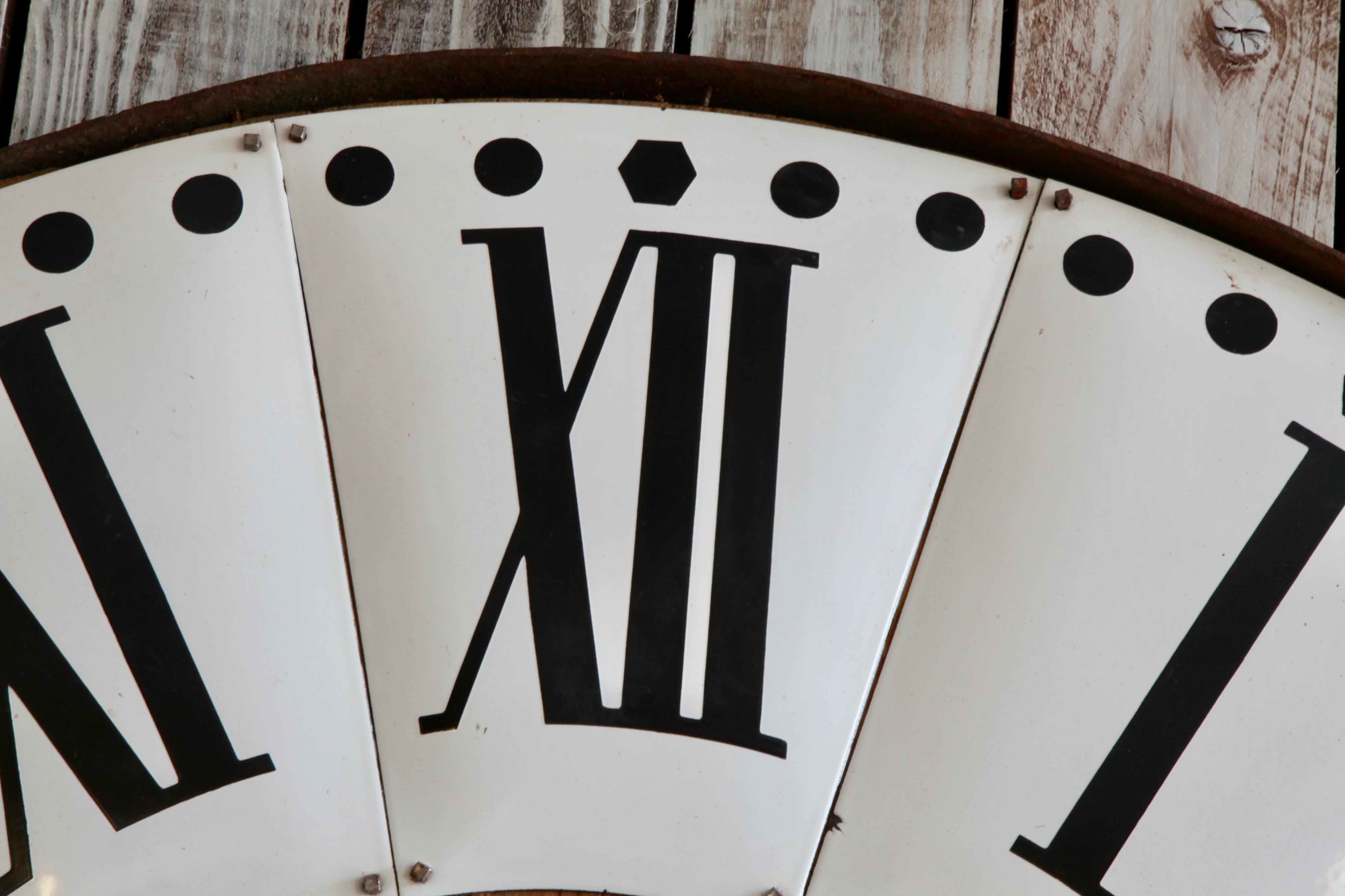 Large French Turn of the Century White Enamelled Clock Face from La Roche For Sale 5