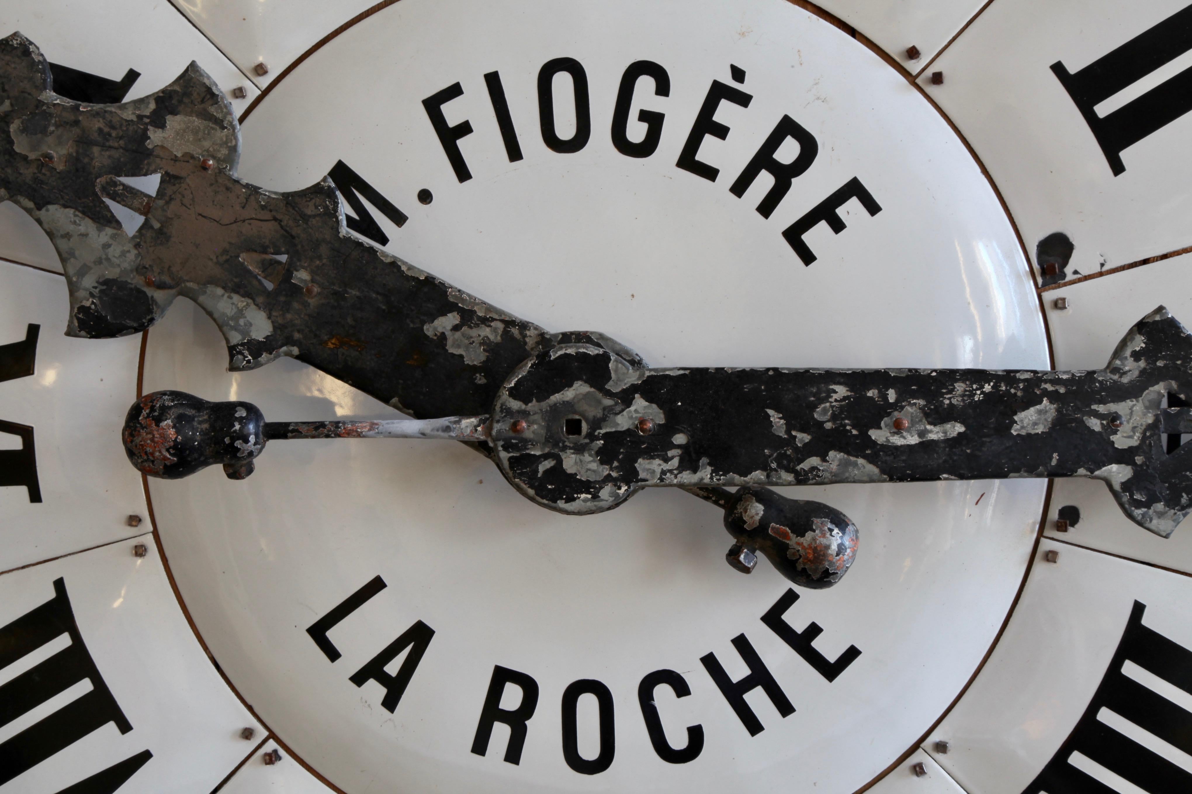 Large French Turn of the Century White Enamelled Clock Face from La Roche For Sale 7