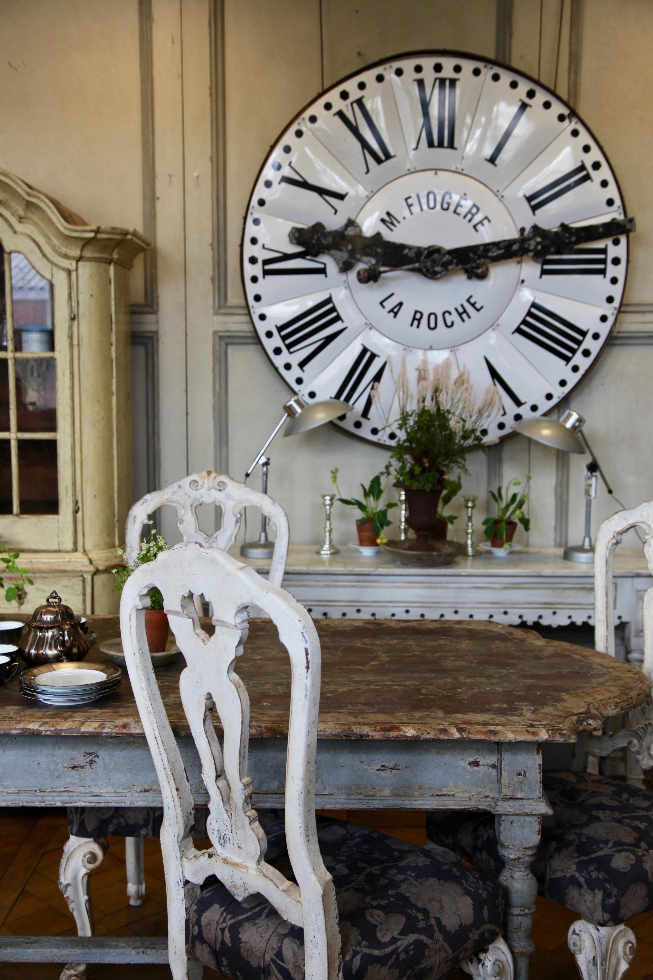 Large French Turn of the Century White Enamelled Clock Face from La Roche For Sale 11