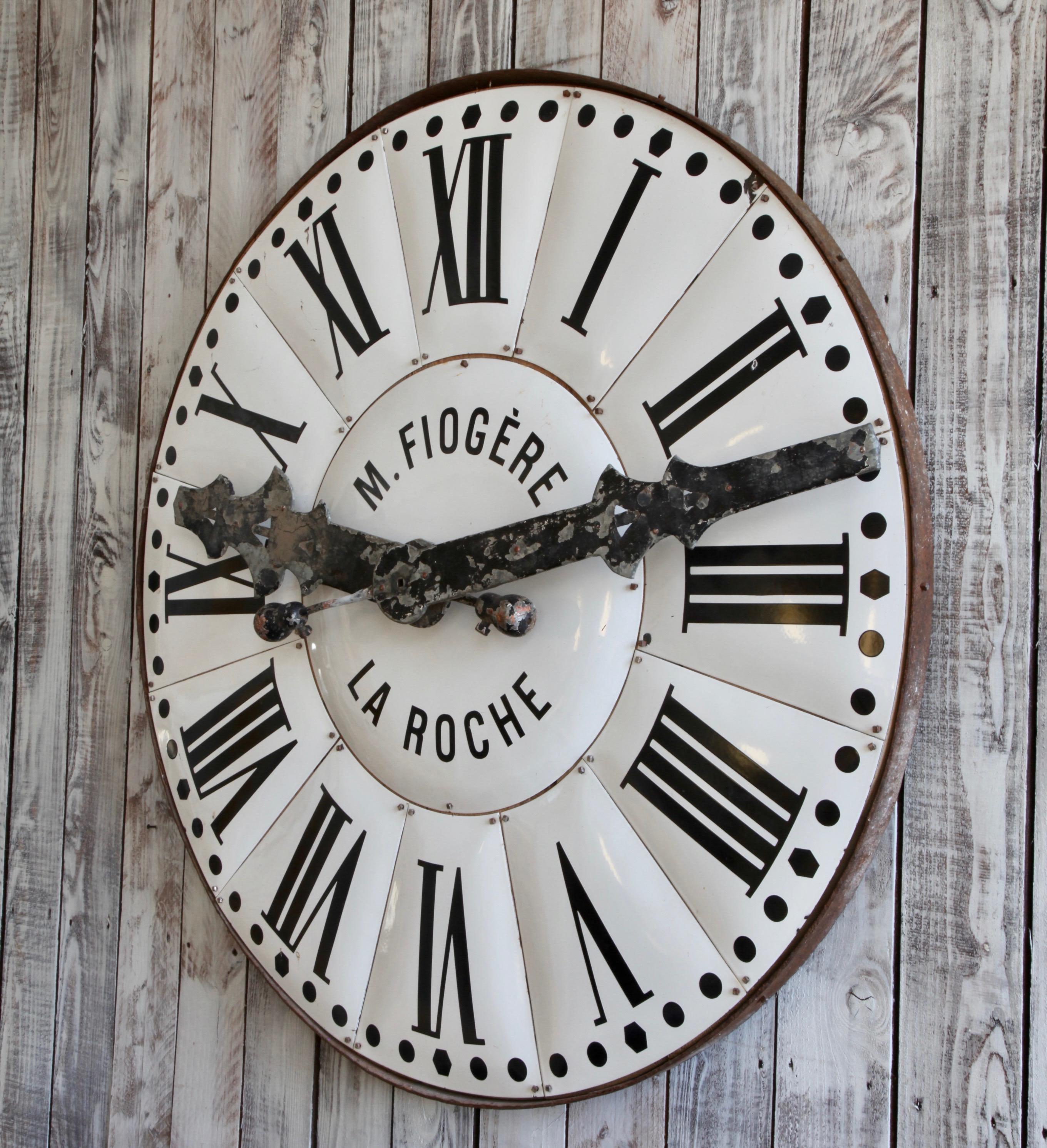 Large French Turn of the Century White Enamelled Clock Face from La Roche For Sale 1