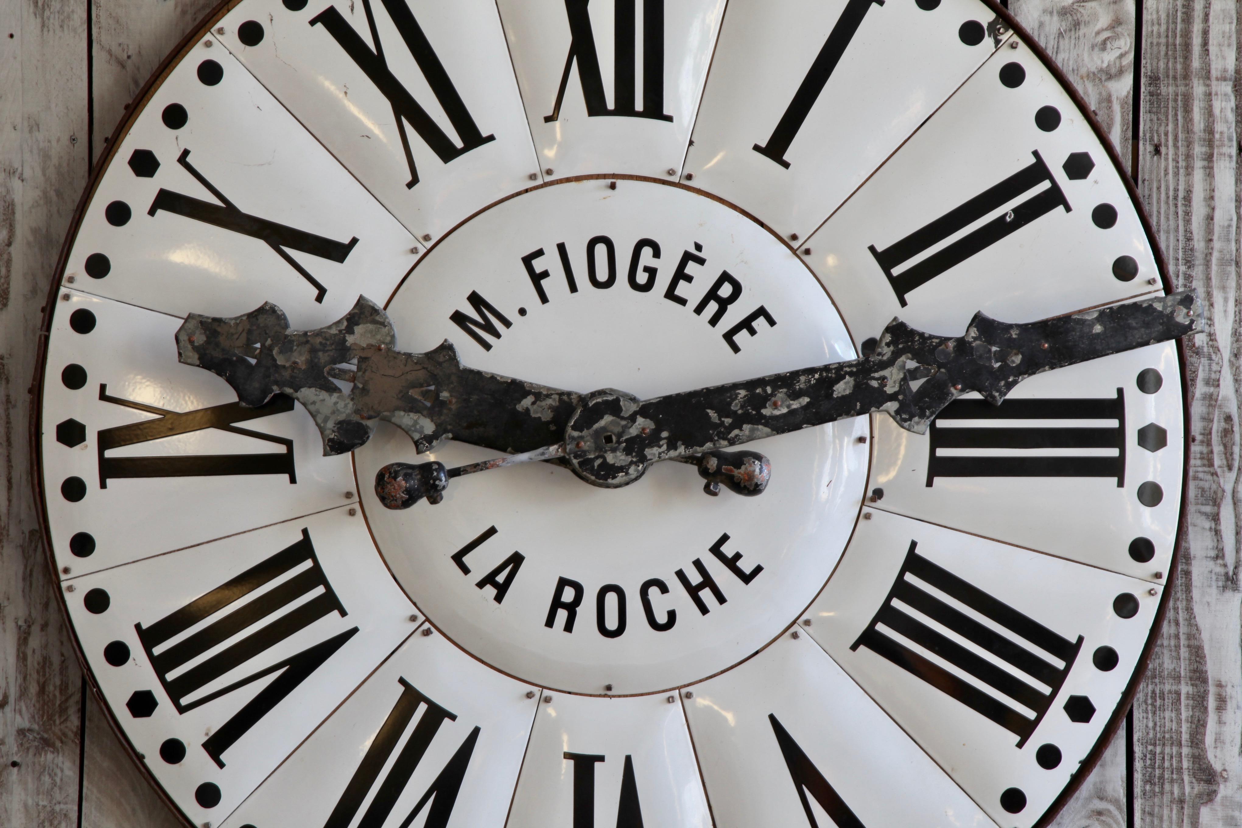 Large French Turn of the Century White Enamelled Clock Face from La Roche For Sale 2