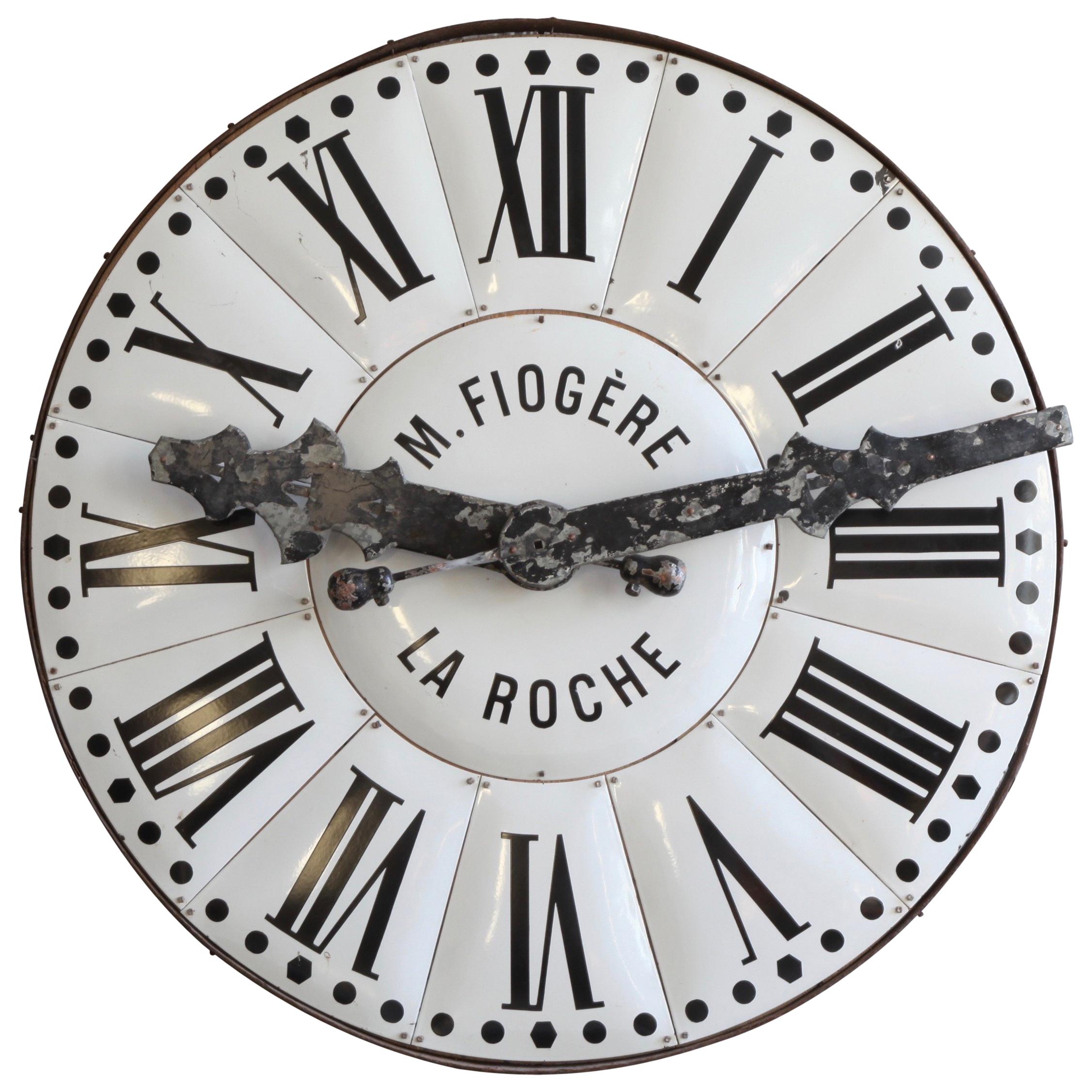 Grande quadrante di orologio francese di fine secolo smaltato di bianco di La Roche in vendita