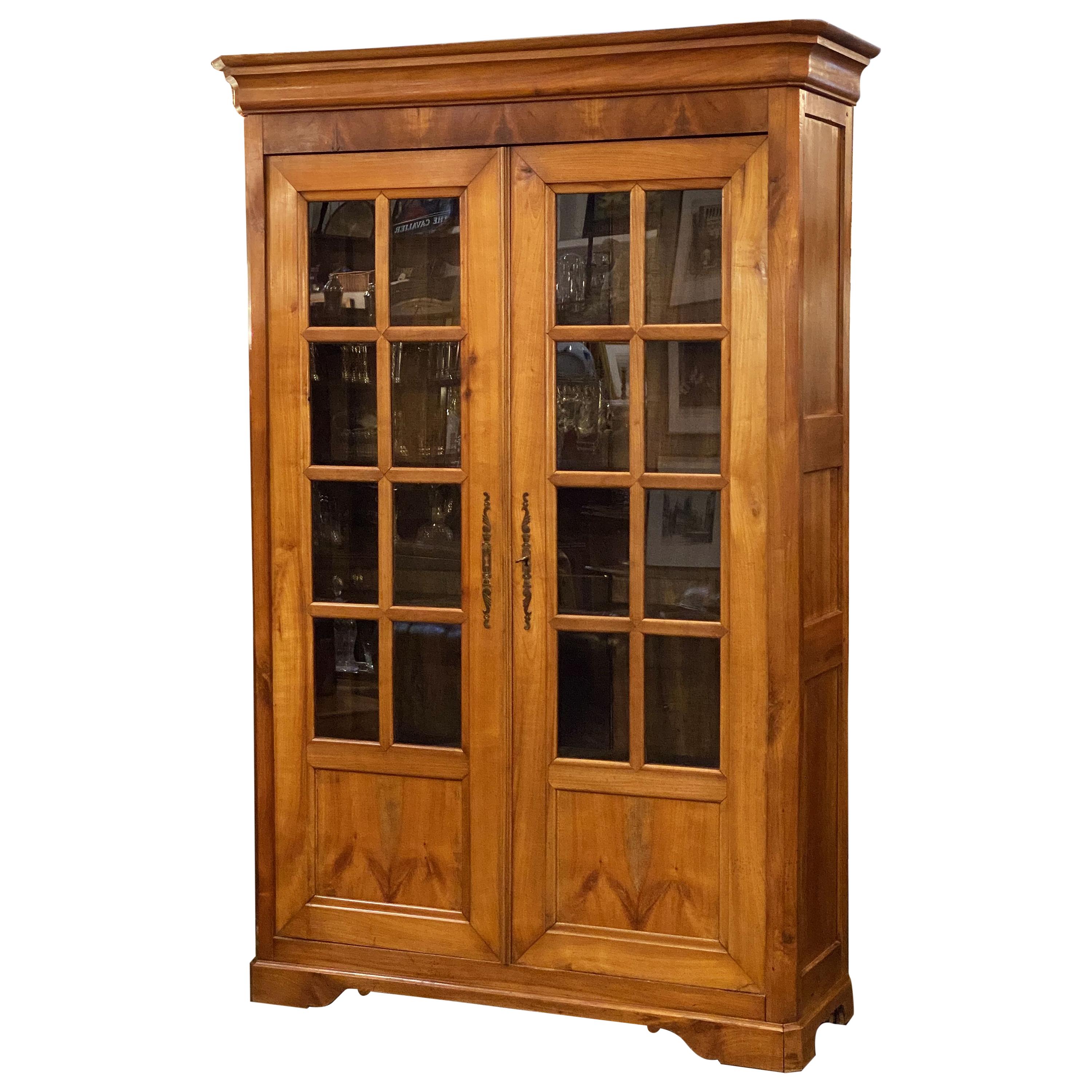 Large French Two-Door Bookcase Cabinet of Cherry For Sale