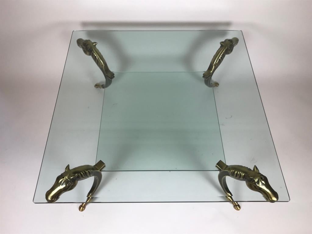 Glass Large French Two-Tiered Coffee Table with Horse Head Corners