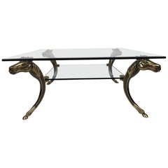 Large French Two-Tiered Coffee Table with Horse Head Corners