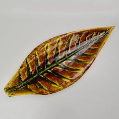 Large French Vallauris Leaf Shaped Pottery Ceramic Bowl Centerpiece