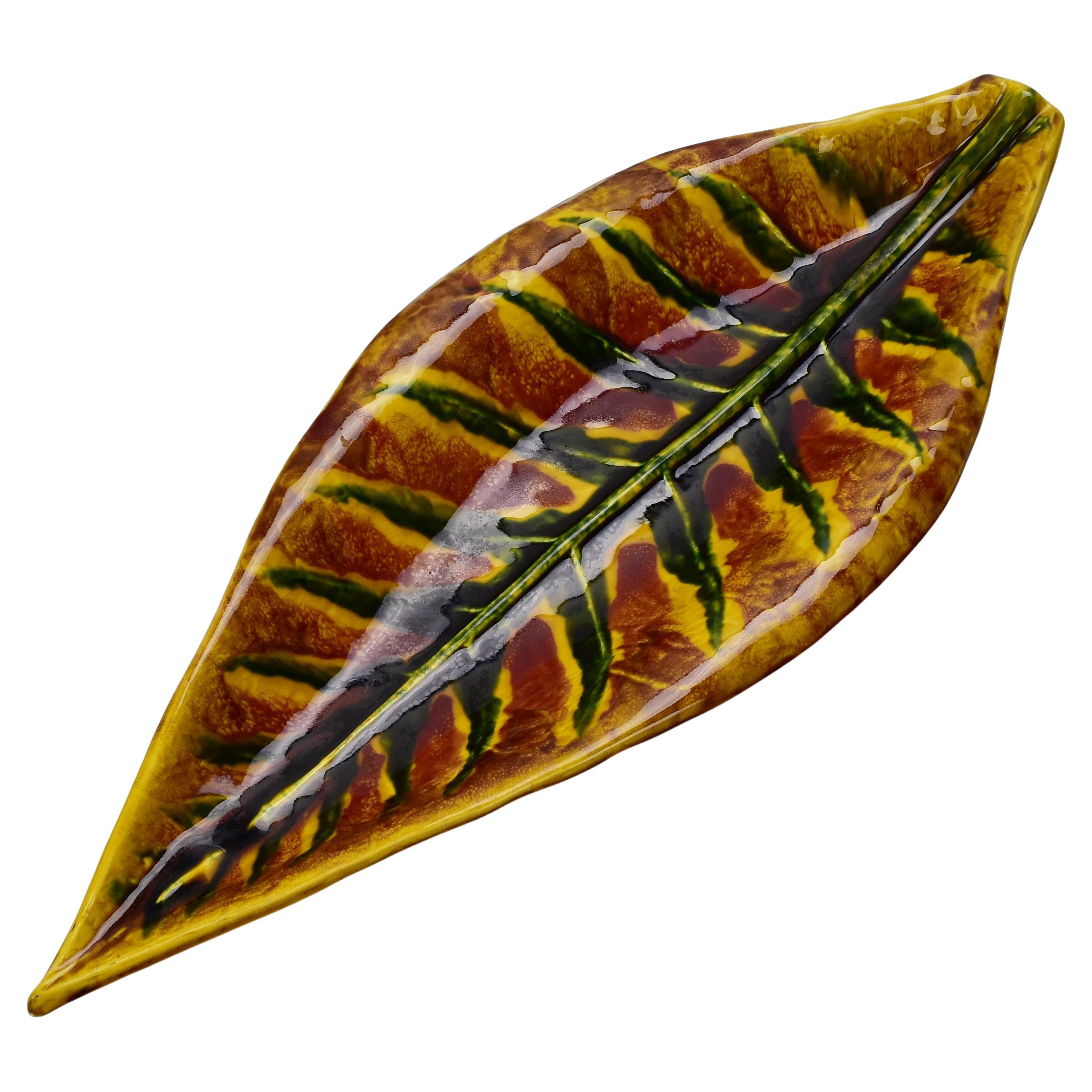Large French Vallauris Leaf Shaped Pottery Ceramic Bowl For Sale