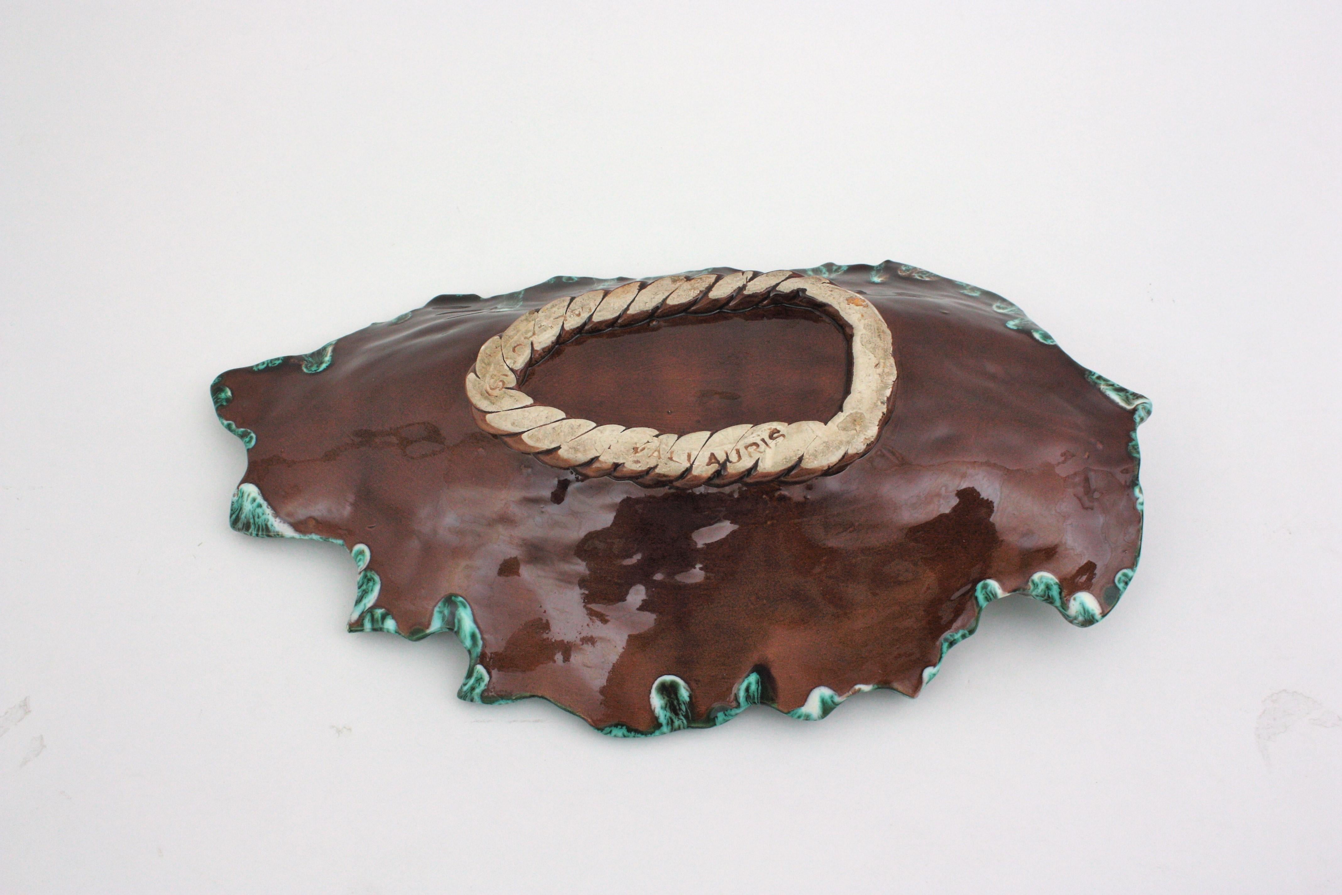 Grande piatto o ciotola da centrotavola in ceramica maiolicata francese di Vallauris AM, anni '50 in vendita 5
