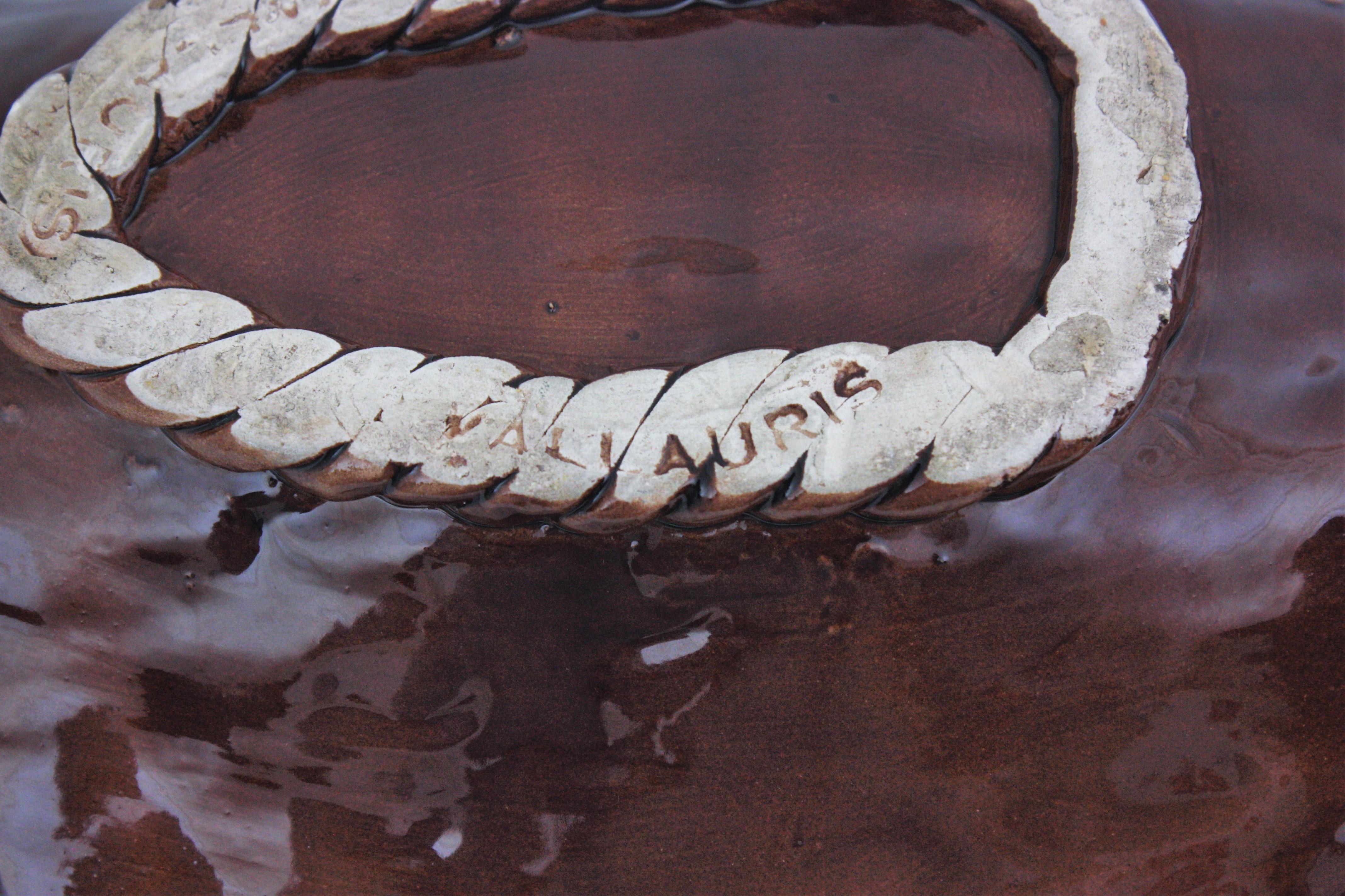 Grande piatto o ciotola da centrotavola in ceramica maiolicata francese di Vallauris AM, anni '50 in vendita 6