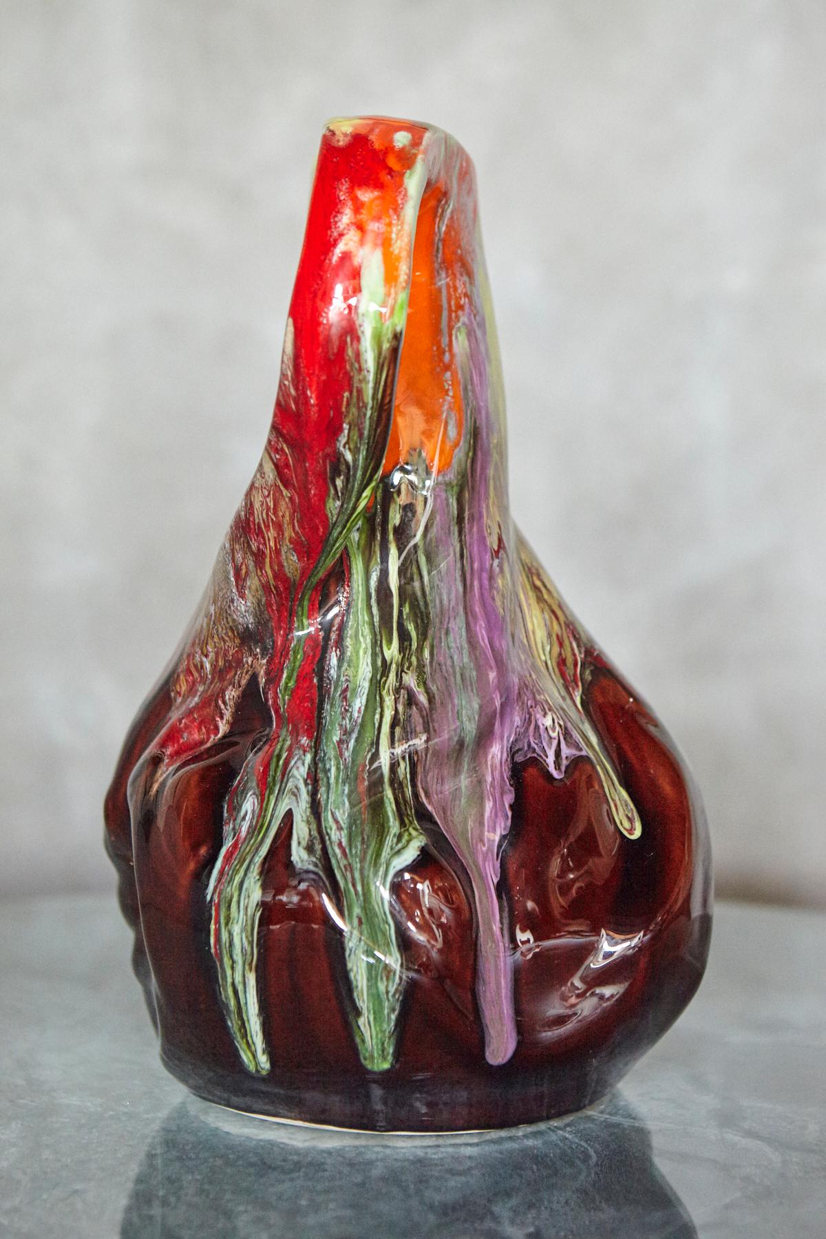 Ceramica Grande brocca francese in ceramica con smalto lavico in stile Vallauris, anni '50 in vendita