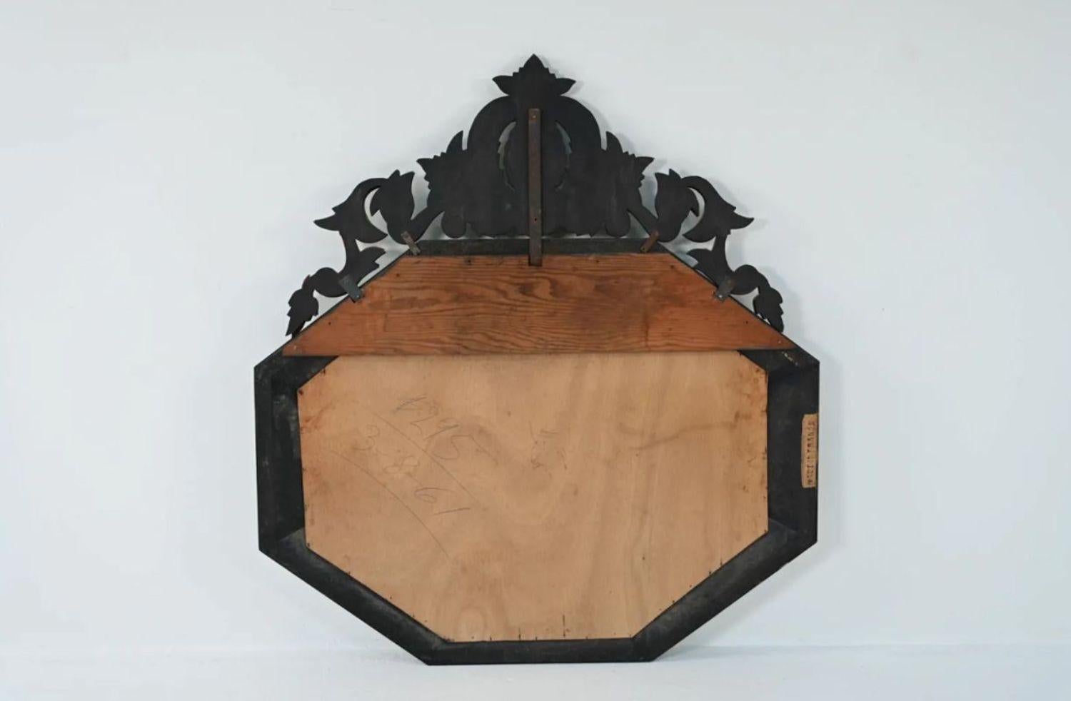 Large French Venetian Style Wall / Console Mirror, Floral Etched Glass, Beveled For Sale 8