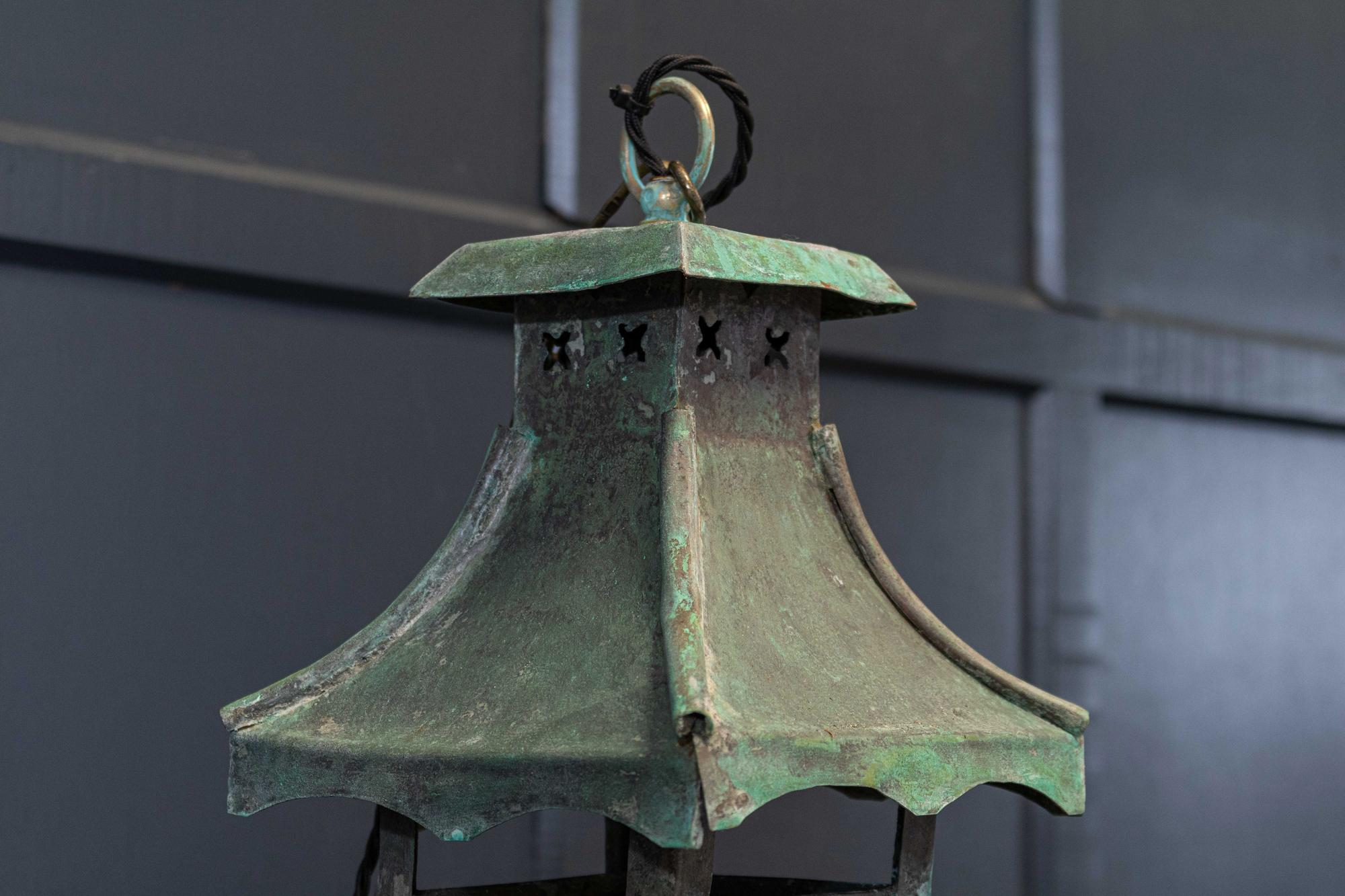 19th Century Large French Verdigris Copper Lantern