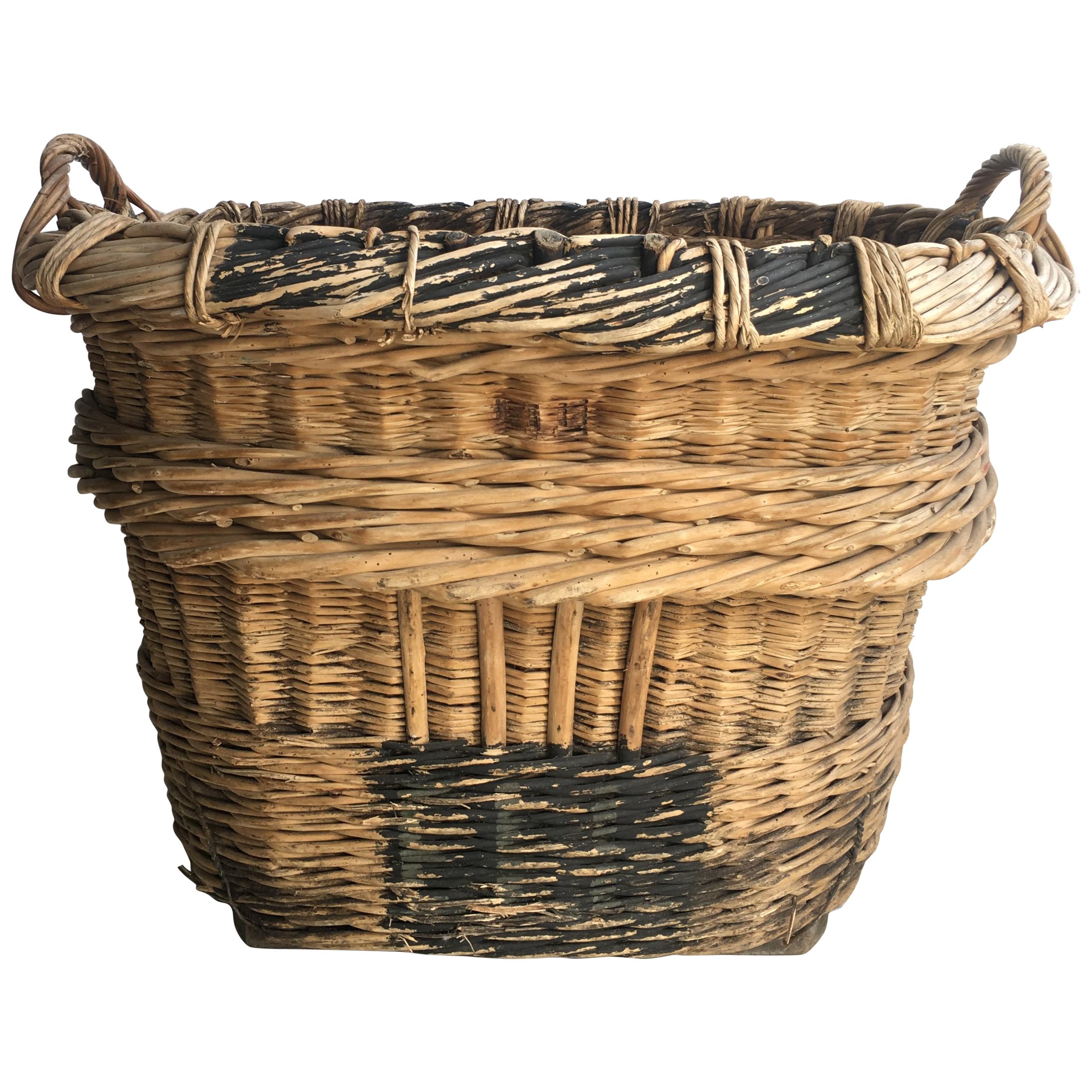 Large French Vineyard Champagne Wicker Basket For Sale