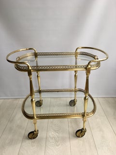 Large French Vintage Brass Drinks Trolley Bar Cart