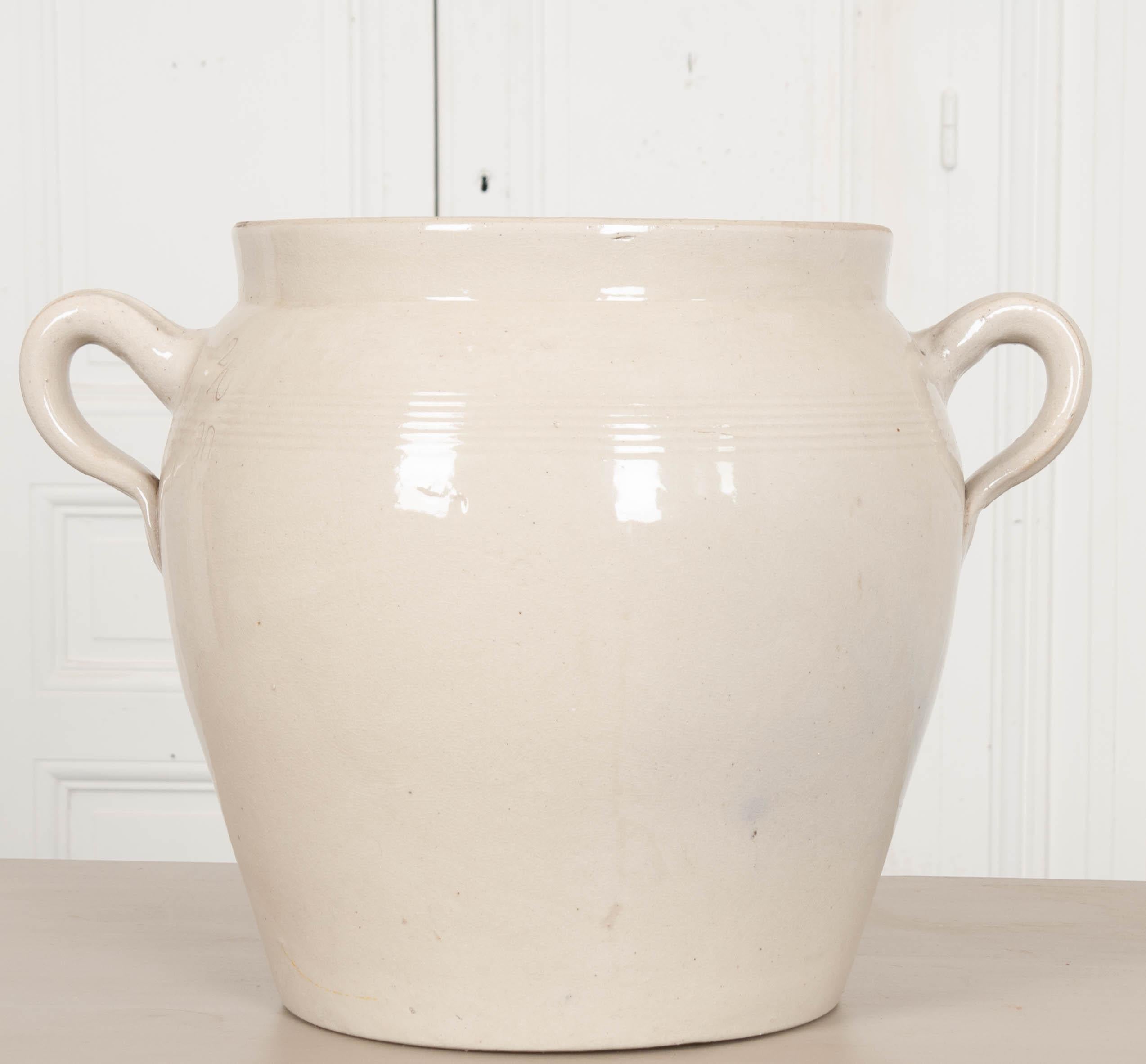 Large French Vintage Glazed Earthenware Crock In Good Condition In Baton Rouge, LA