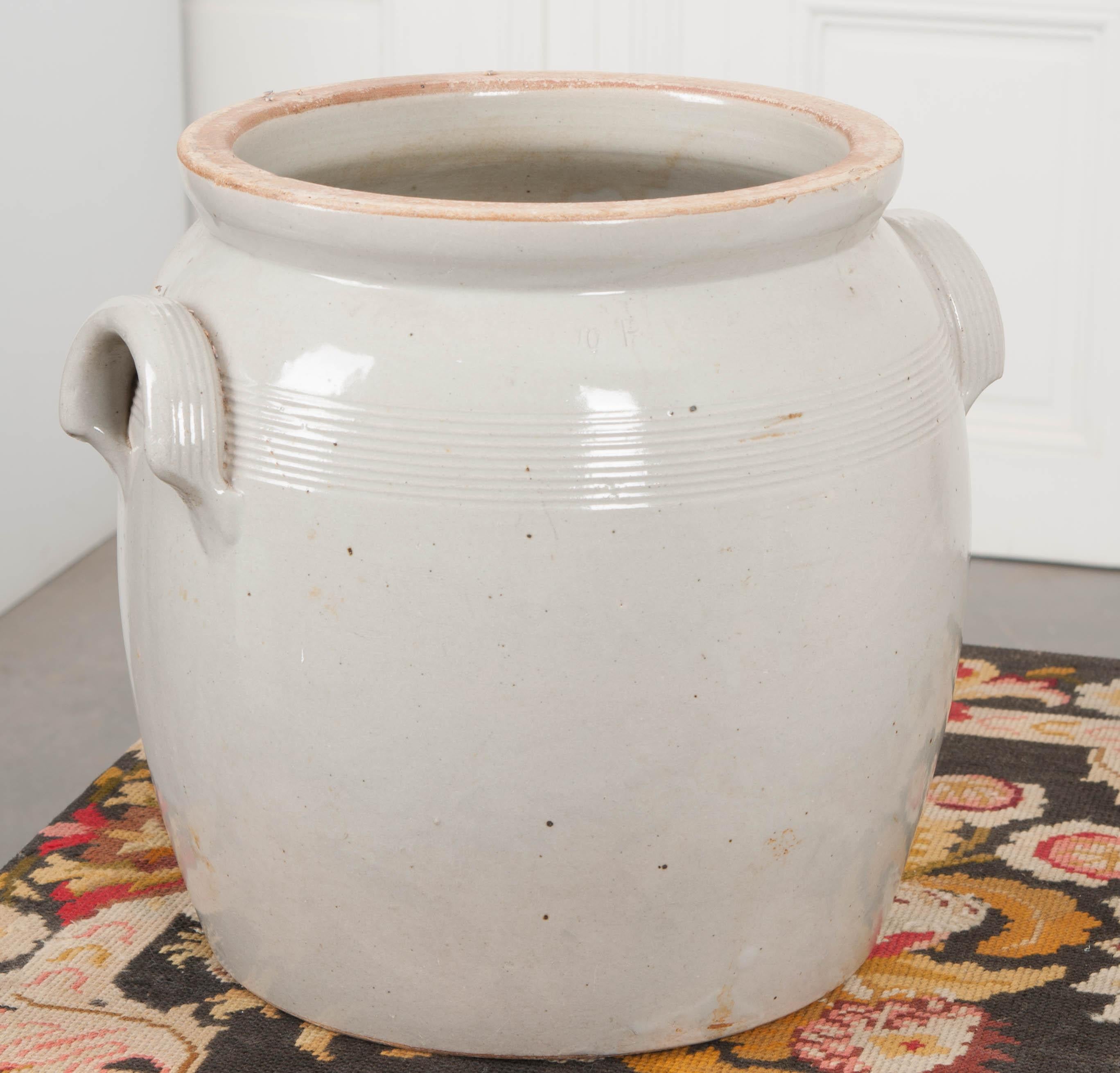 Large French Vintage Glazed Earthenware Crock In Good Condition In Baton Rouge, LA