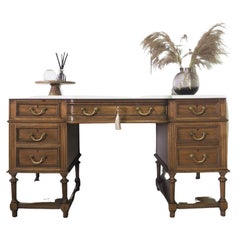 Large French Vintage Mahogany Maple and Co. Desk with Marble