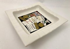 Large French Vintage Square White Catchall Advertising Collectible Cigar Ashtray