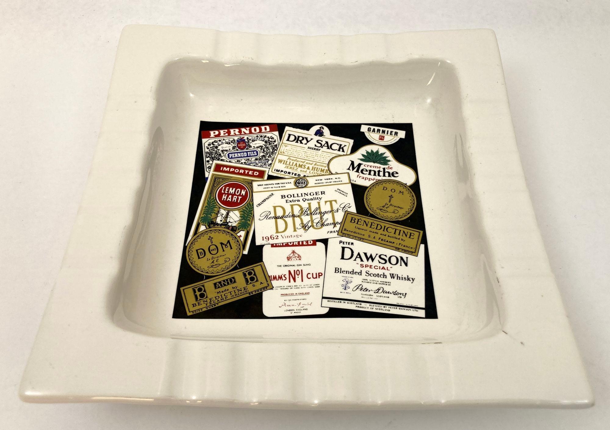 French Provincial Large French Vintage Square White Catchall Advertising Collectible Cigar Ashtray