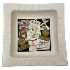 Large French Vintage Square White Catchall Advertising Collectible Cigar Ashtray