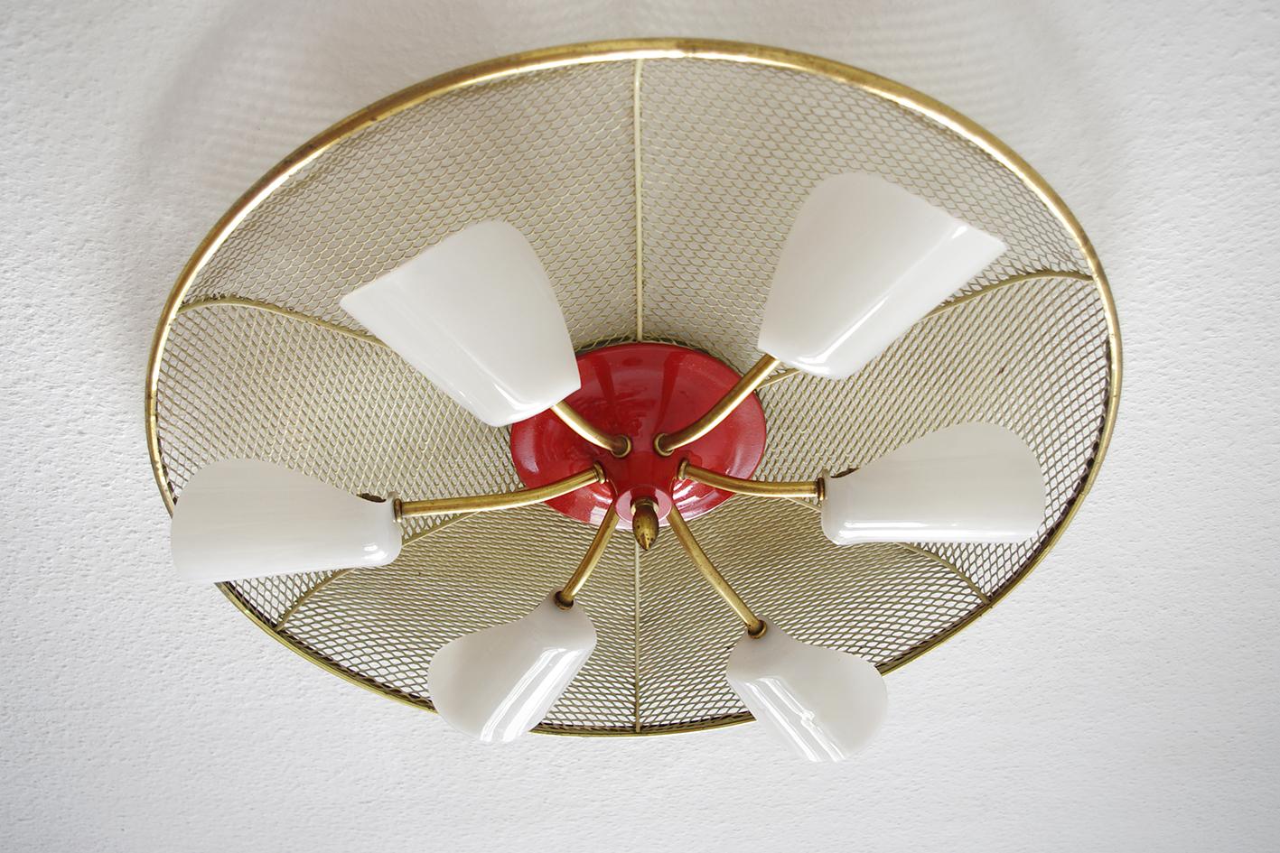 Large French Vintage Wall Ceiling Light Flush Mount, 1950s In Good Condition In Berlin, DE