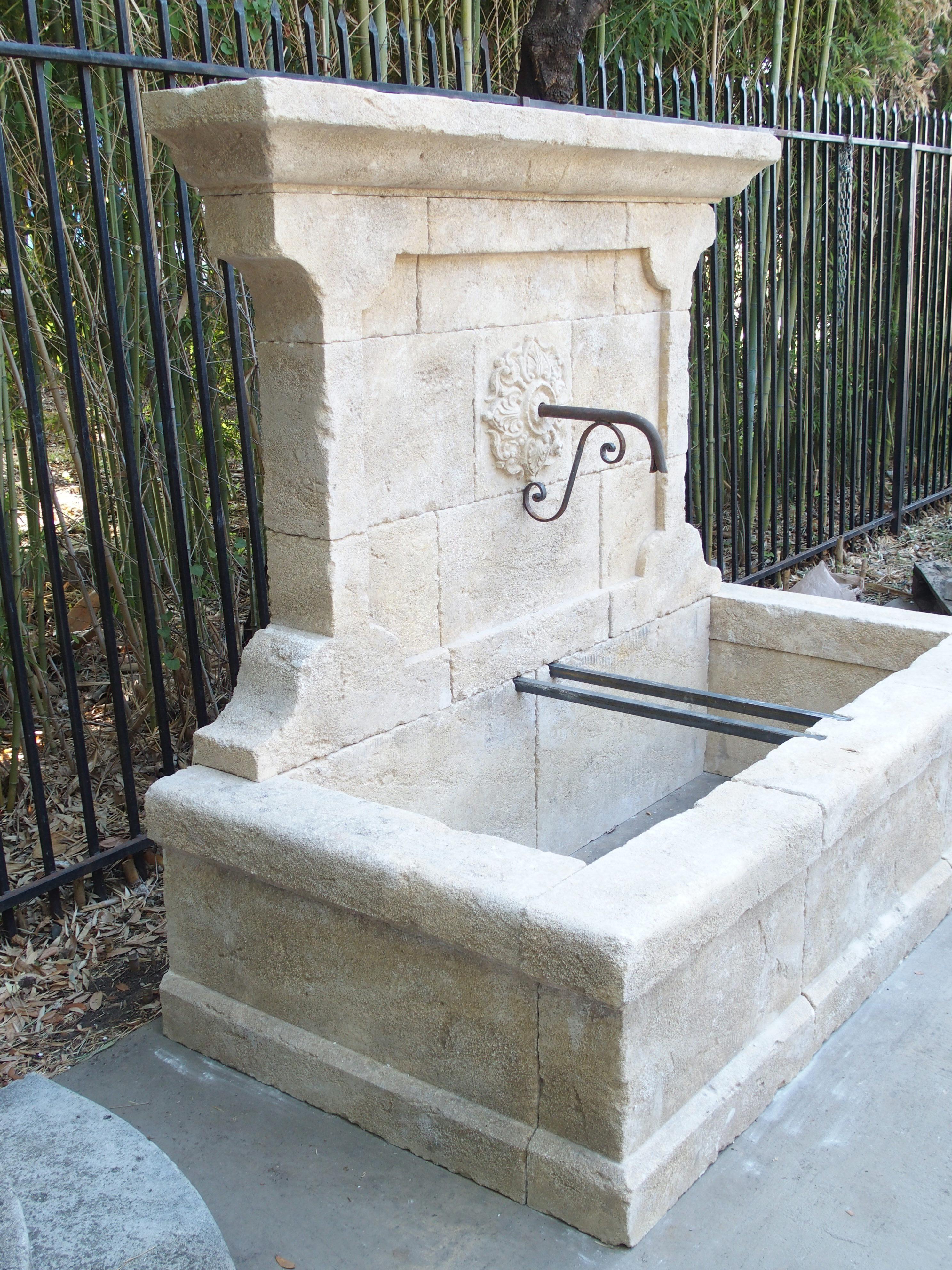 Hand-Carved Large French Wall Fountain in Carved Provence Limestone