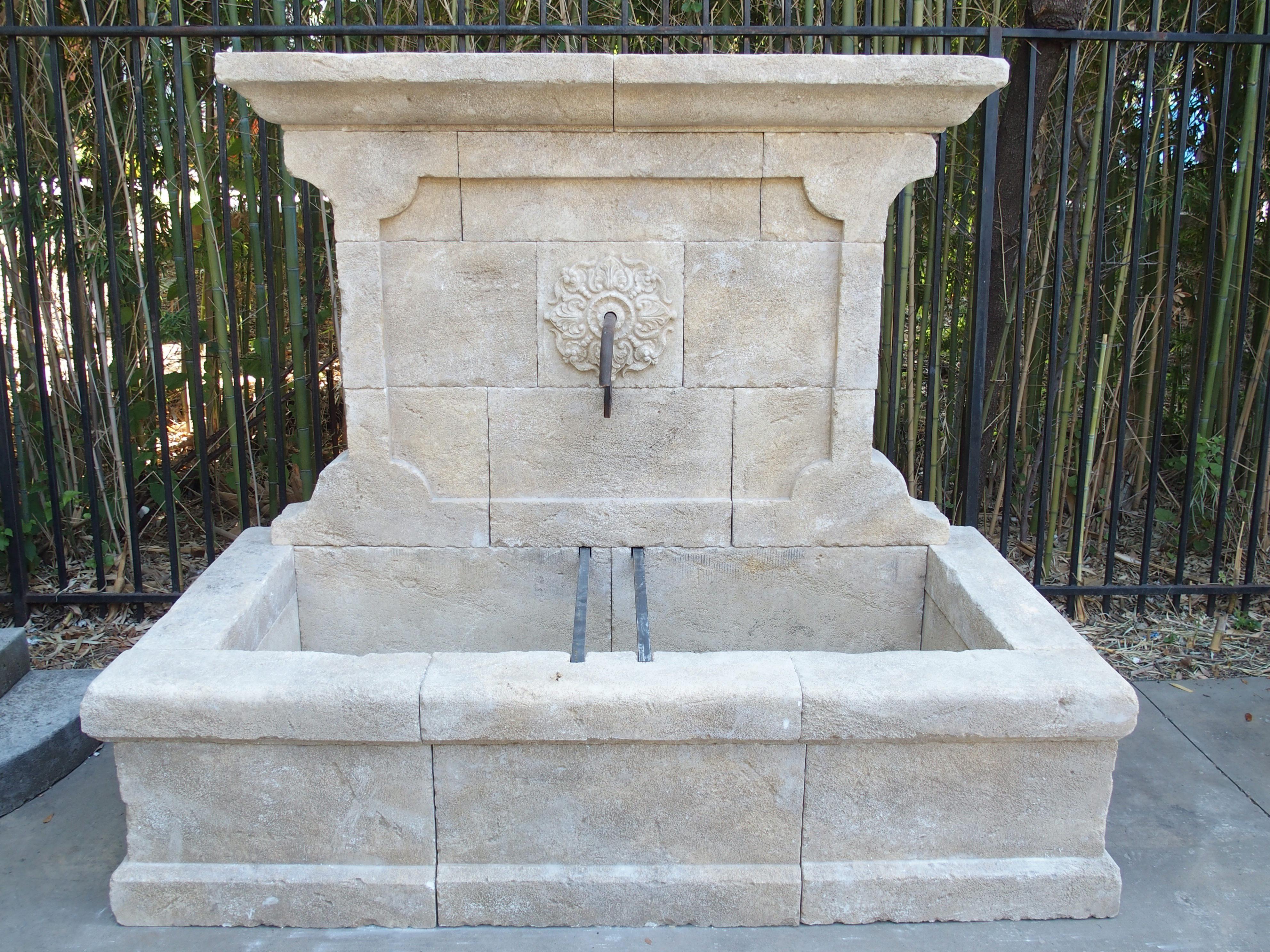 Large French Wall Fountain in Carved Provence Limestone 1