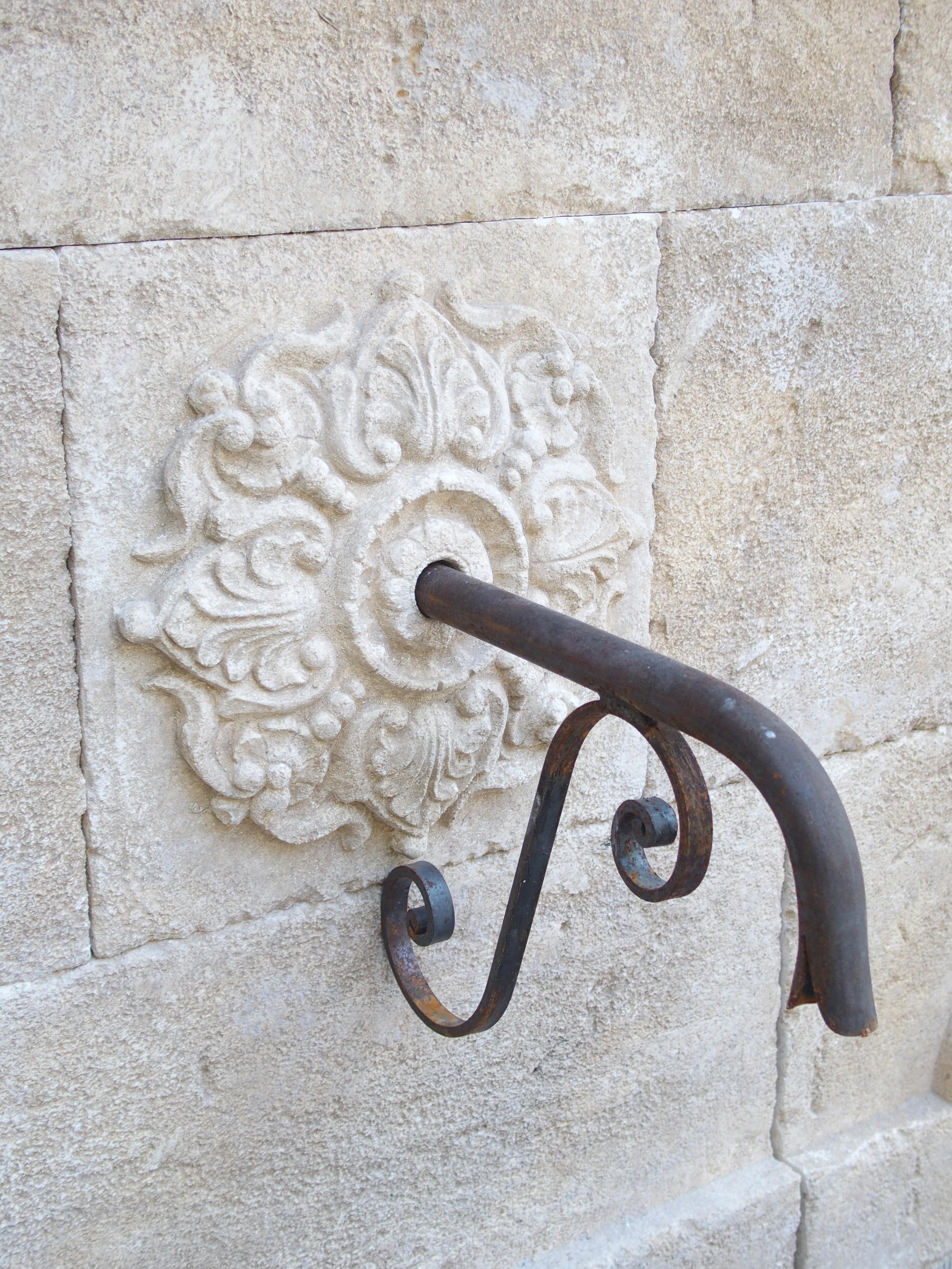 Large French Wall Fountain in Carved Provence Limestone 4