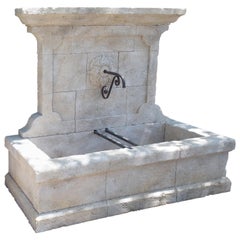 Large French Wall Fountain in Carved Provence Limestone