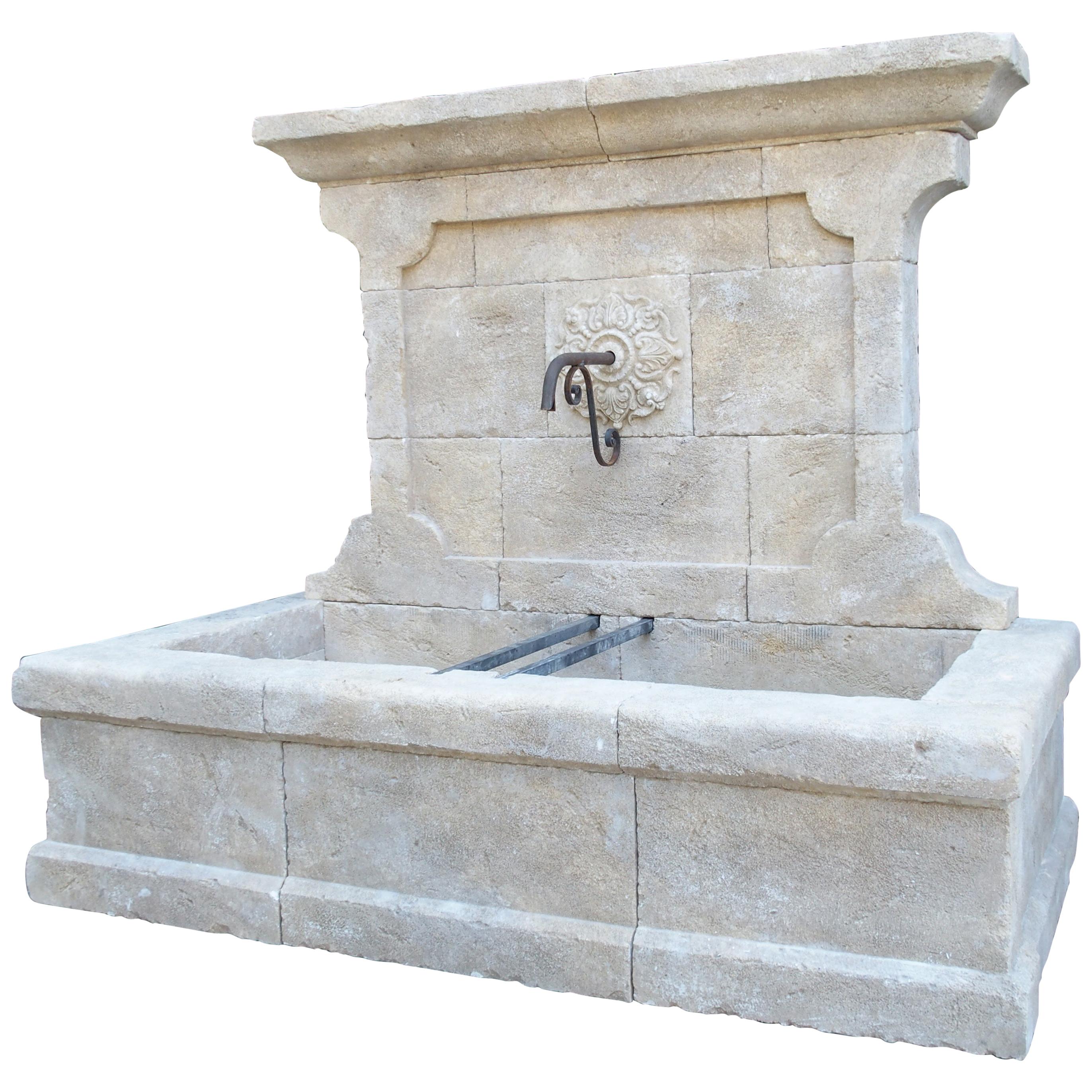 Large French Wall Fountain in Carved Provence Limestone