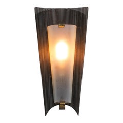 Large French Wall Light 50's Style Mathieu Mategot in Rigitulle and Glass, G851