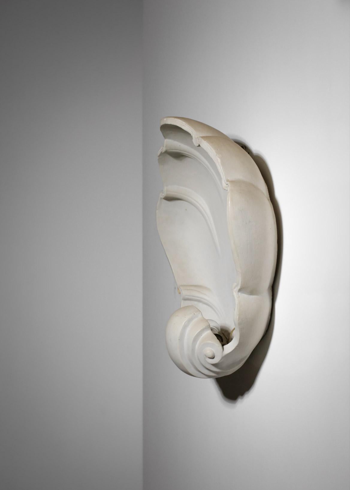 Large French Wall Light Shell in Plaster from the 80's E440 5