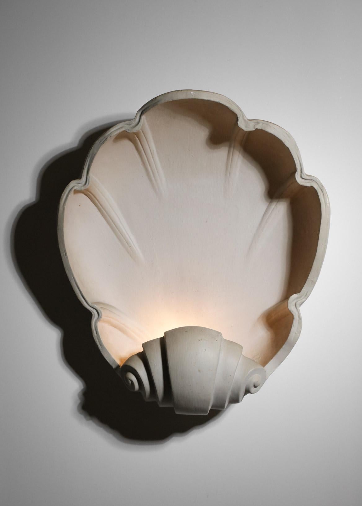 Large French Wall Light Shell in Plaster from the 80's E440 7