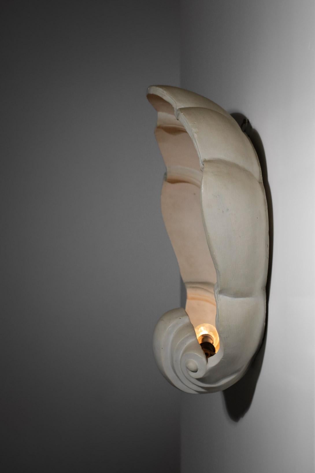 Large French Wall Light Shell in Plaster from the 80's E440 2