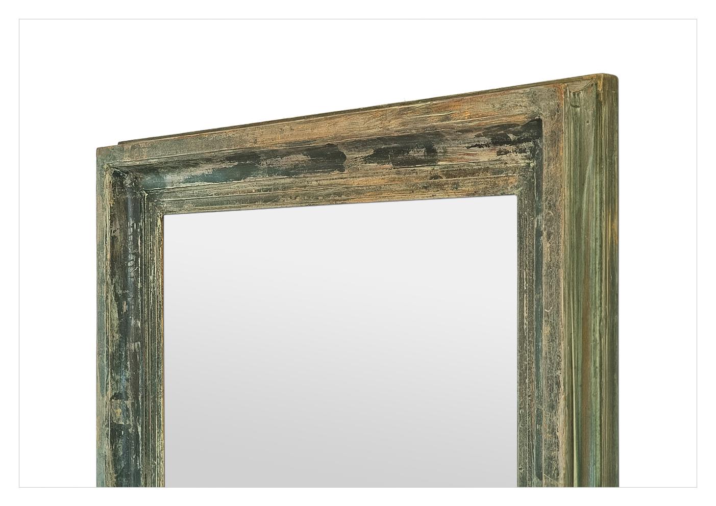 Patinated Large French Wall Mirror, Green-Grey Patina, Barbizon Style, circa 1880 For Sale