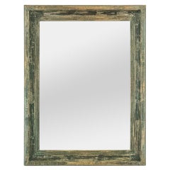 Large French Wall Mirror, Green-Grey Patina, Barbizon Style, circa 1880