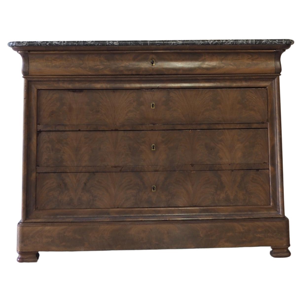 Large French Walnut 19th Century Commode with Marble