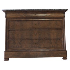 Large French Walnut 19th Century Commode with Marble