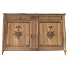 Antique Large French Walnut 19th Century Sideboard with Marble
