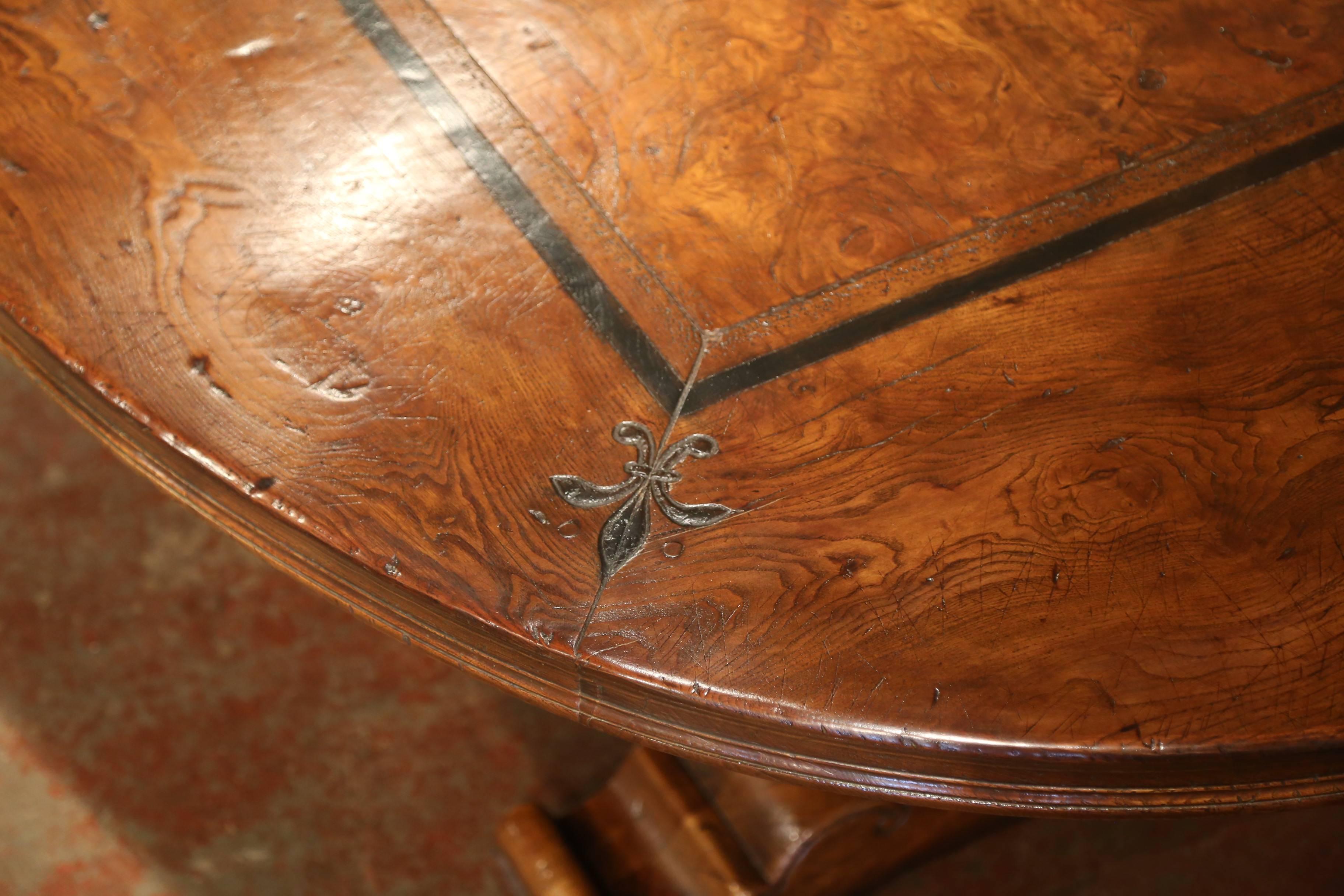 Louis XIII French Walnut and Chestnut Oval Trestle Dining Room Table with Inlay Decor