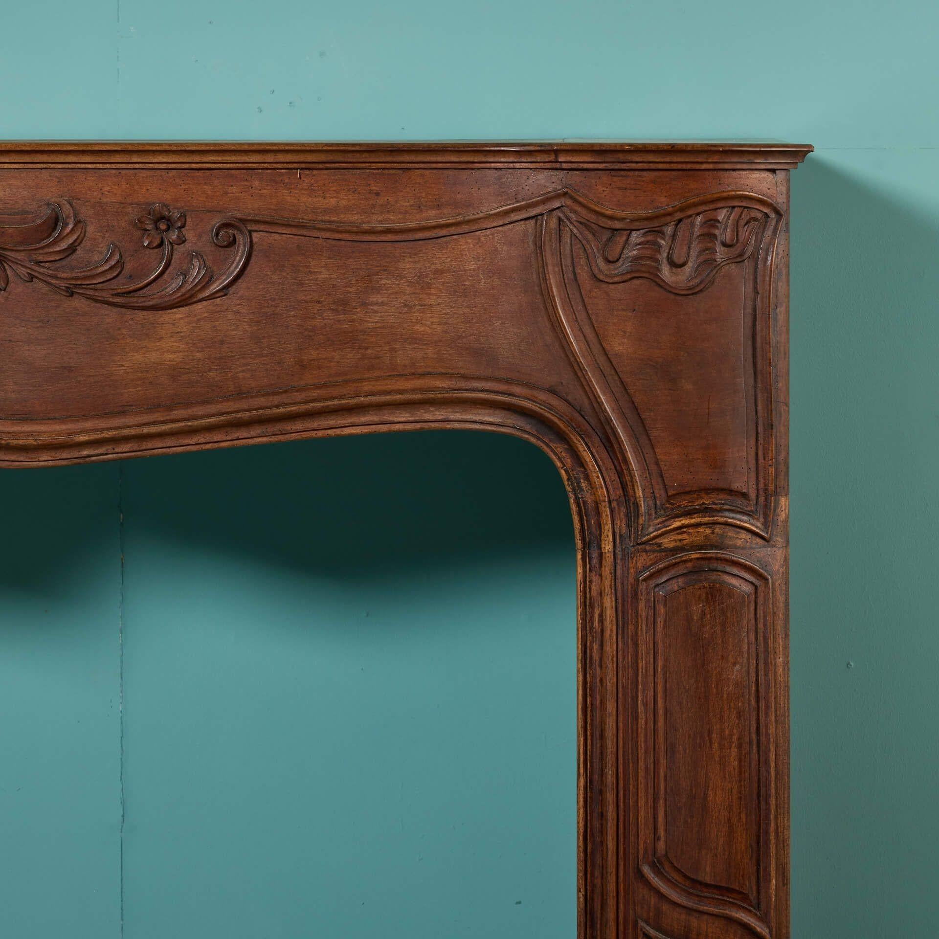 Large French Walnut Fire Mantel In Fair Condition For Sale In Wormelow, Herefordshire