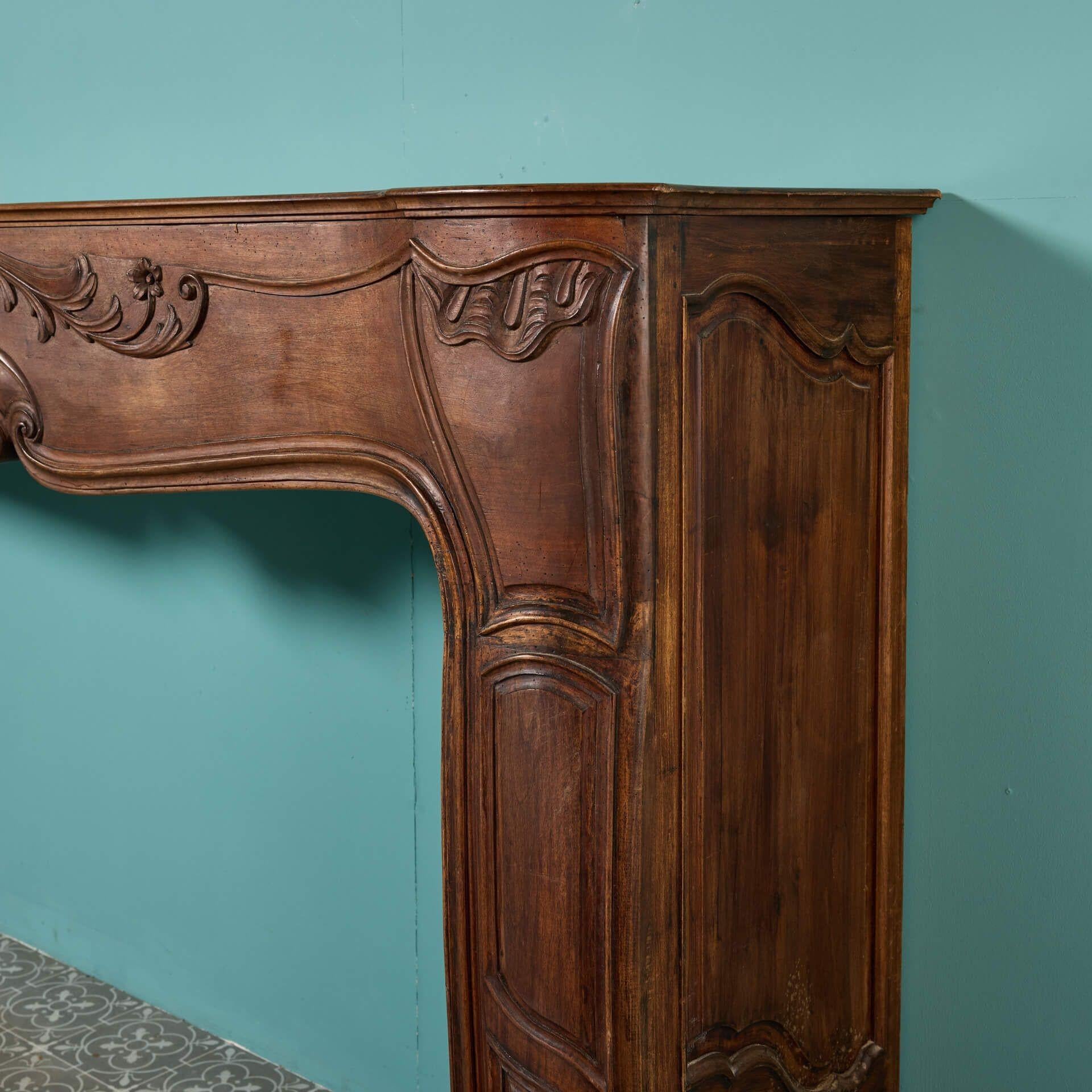 19th Century Large French Walnut Fire Mantel For Sale